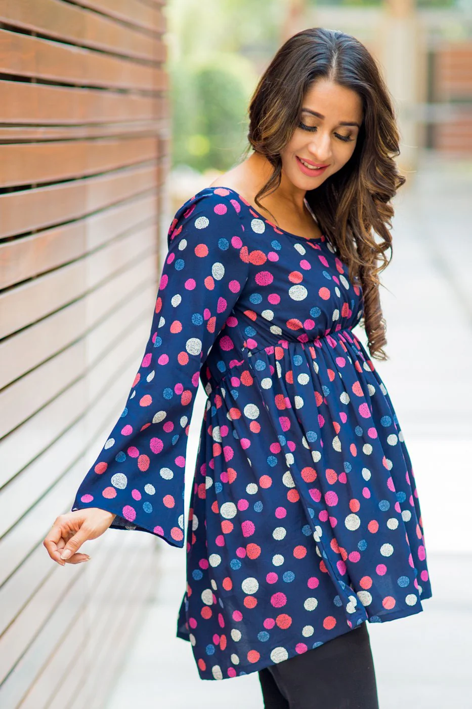Chic Multicolor Polka Dot Gathered Maternity Top - Chenance