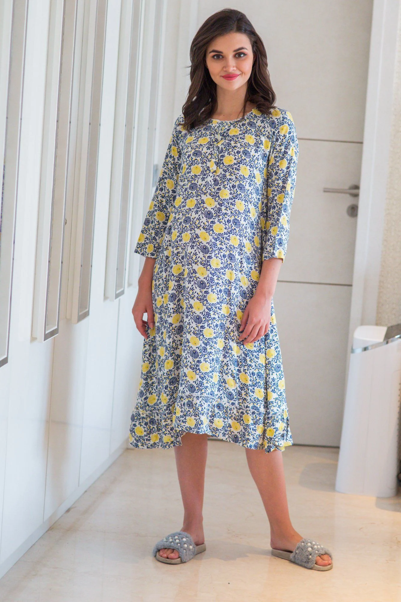 Pale Floral Maternity & Nursing Night Dress - Chenance