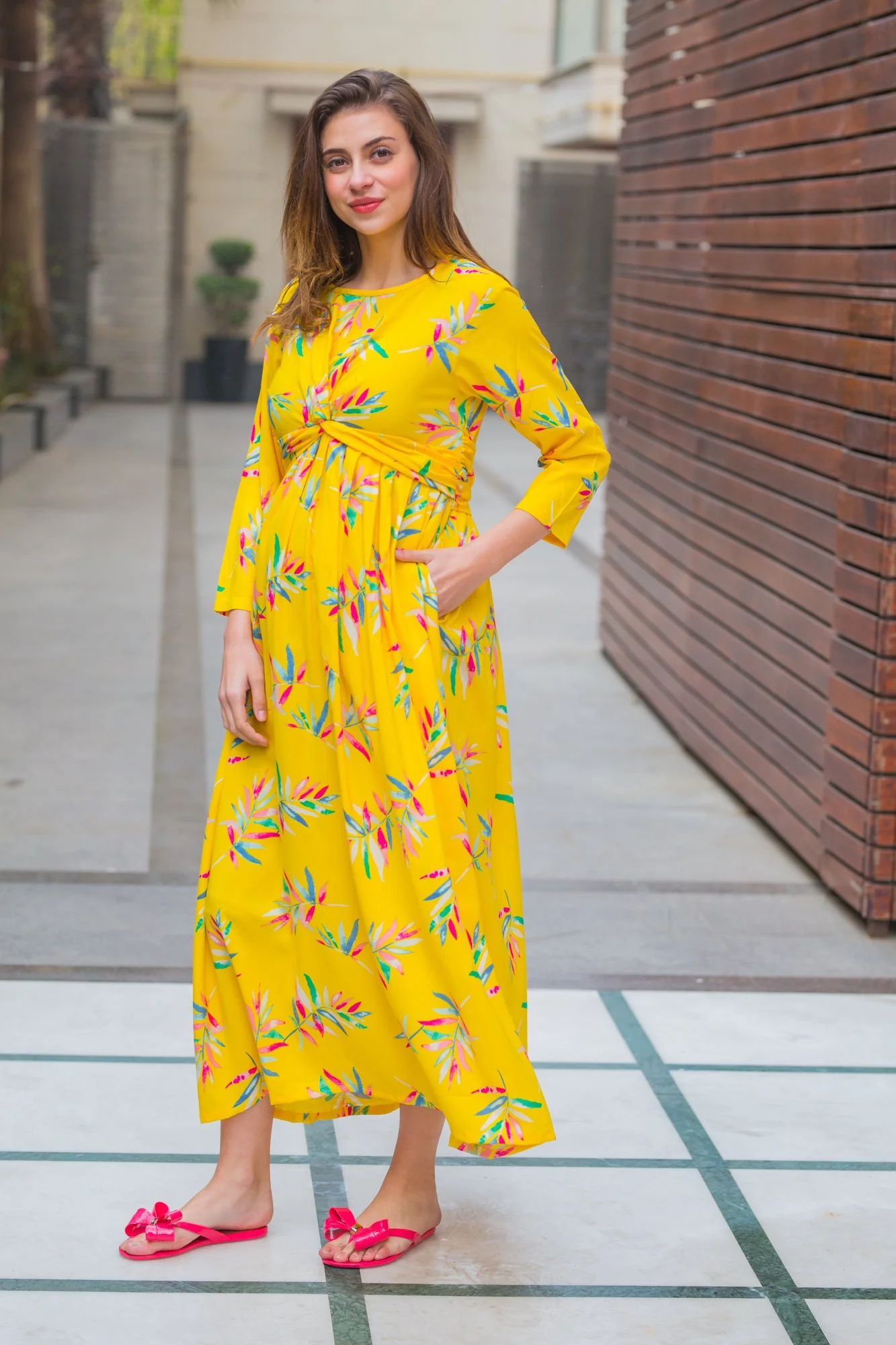 Daffodil Floral Maternity Knot Dress - Chenance