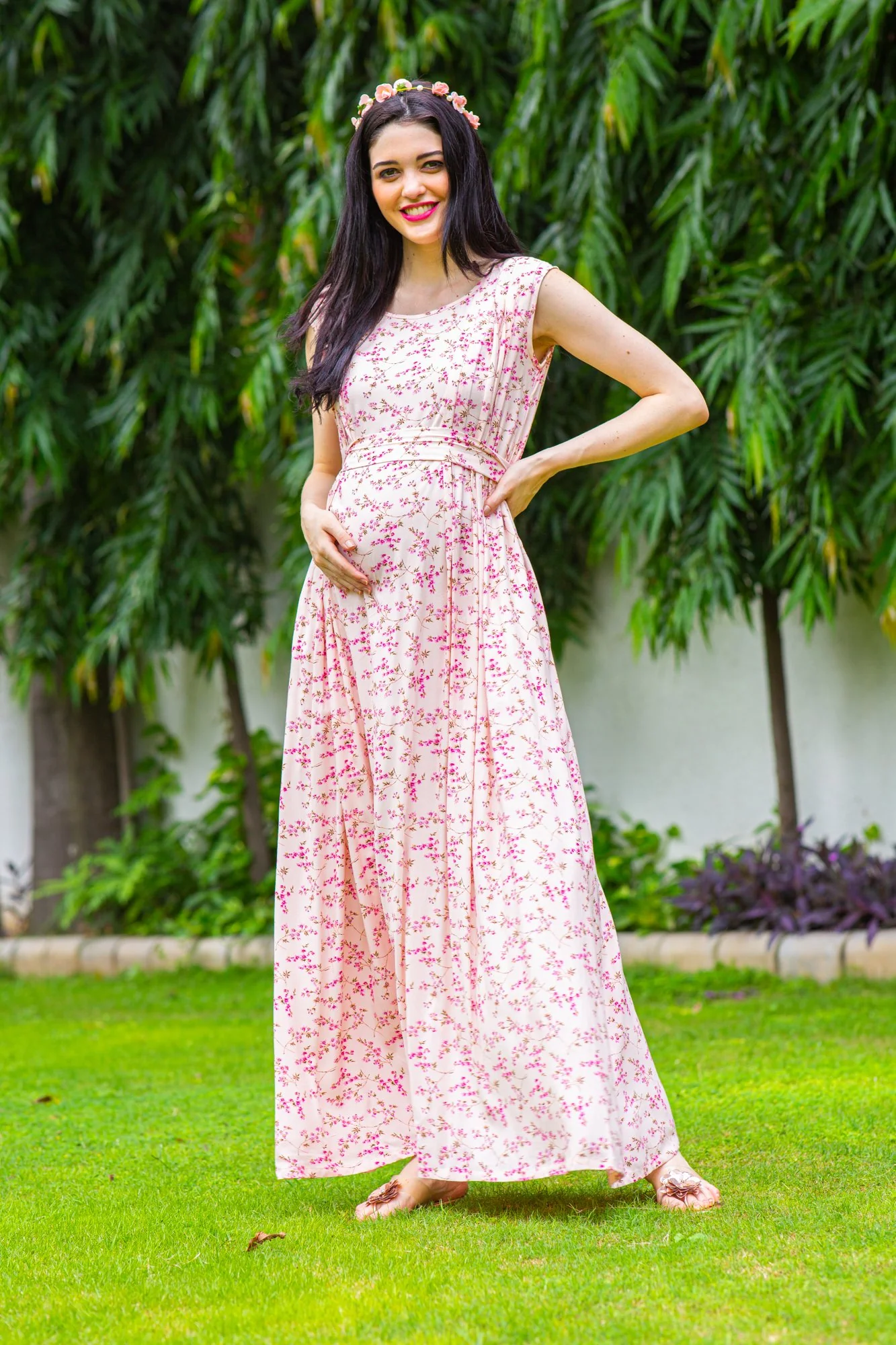 Toffee Pink Concealed Zips Maternity & Nursing Dress - Chenance