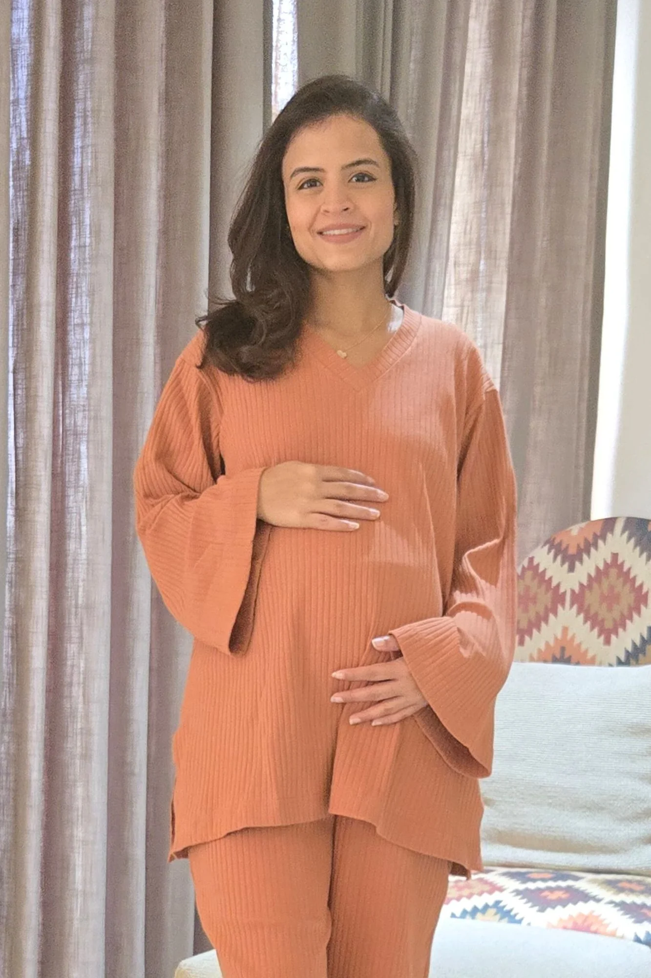 Ribbed Rust Maternity Stretchable Top - Chenance