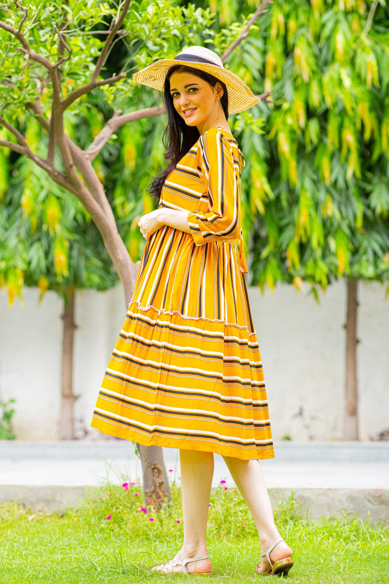 Canary Stripe Maternity & Nursing Dress - Chenance