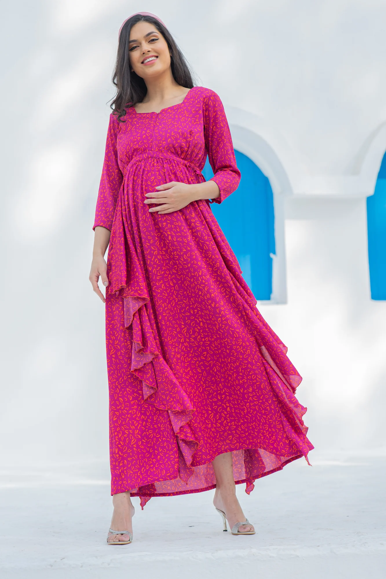 Paradise Fuschia Maternity & Nursing Flow Dress - Chenance