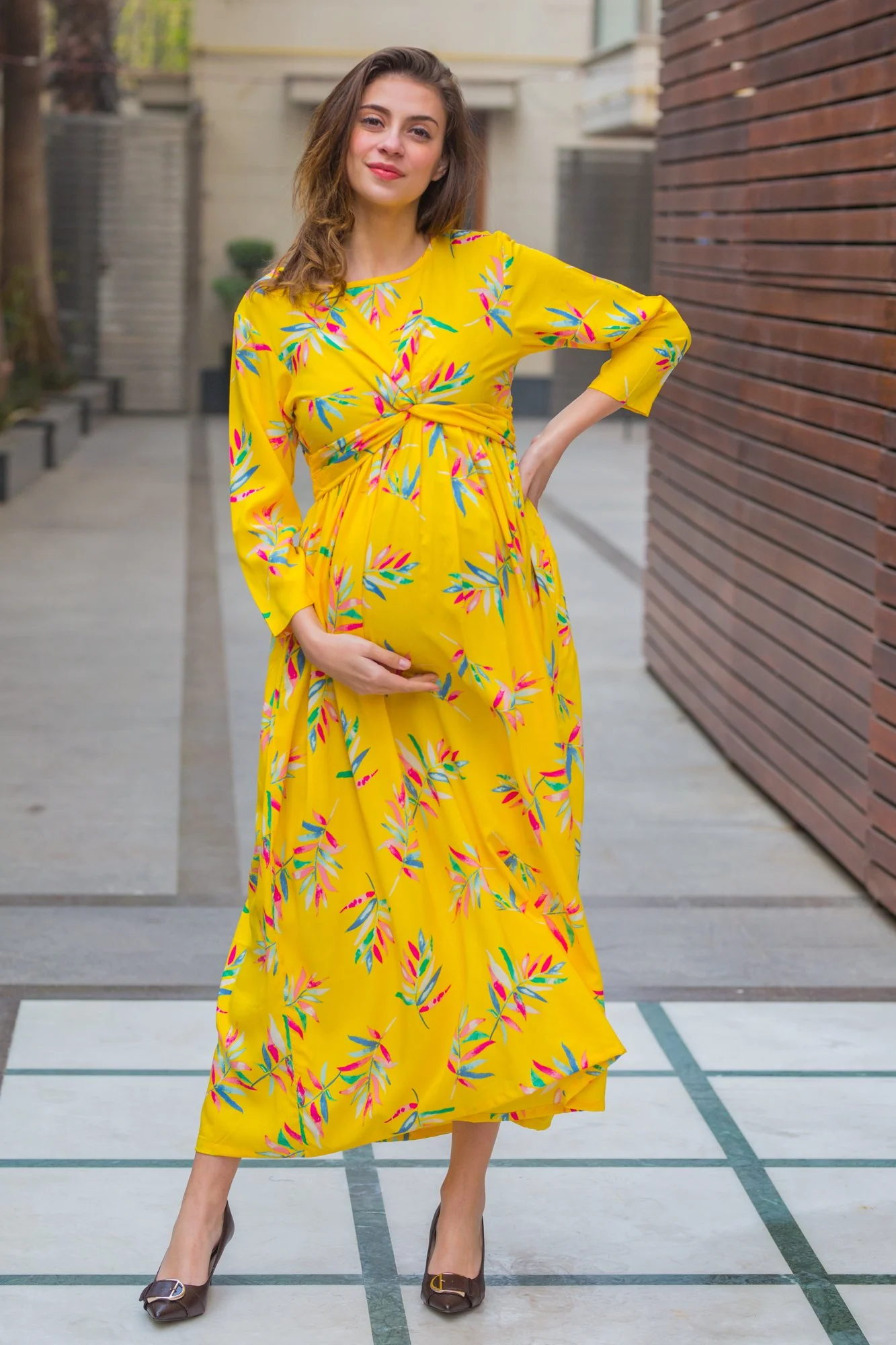 Daffodil Floral Maternity Knot Dress - Chenance