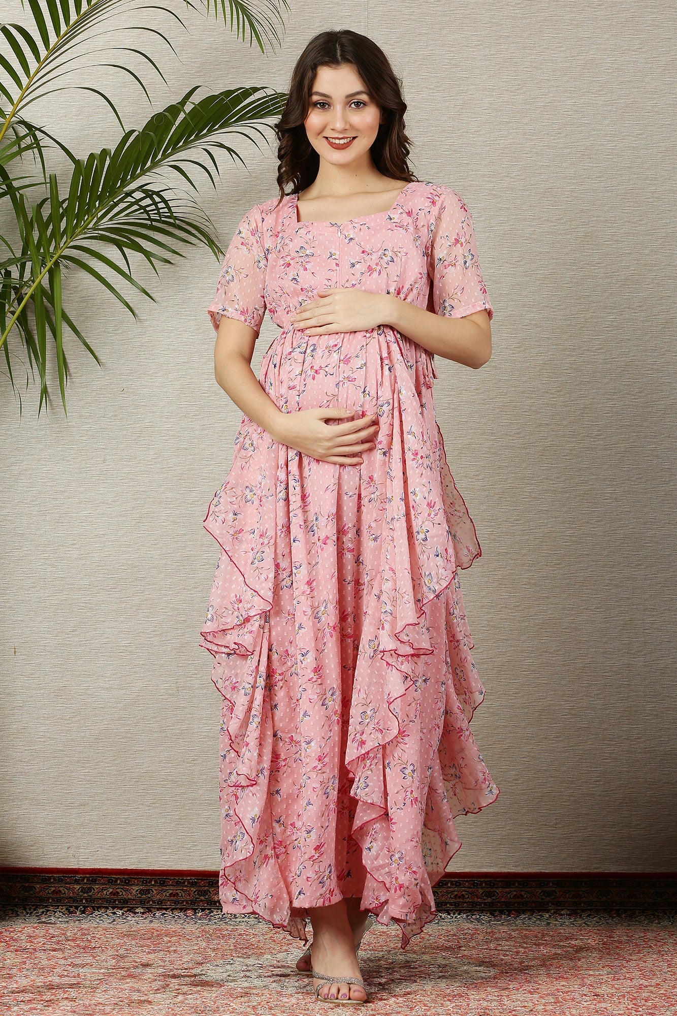 Soothing Peach Blossom Maternity & Nursing Flow Dress - Chenance