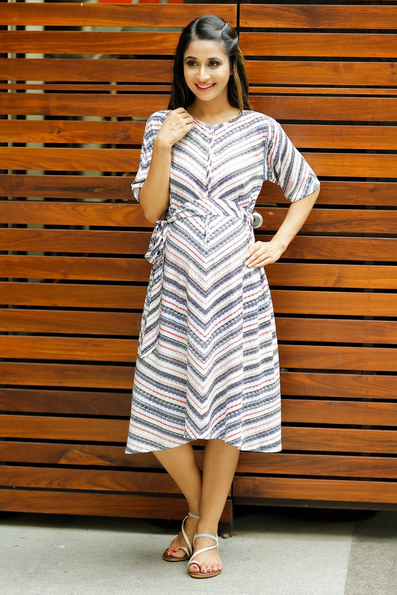 Fresh Stripe Vogue Front Zip Maternity & Nursing Dress - Chenance