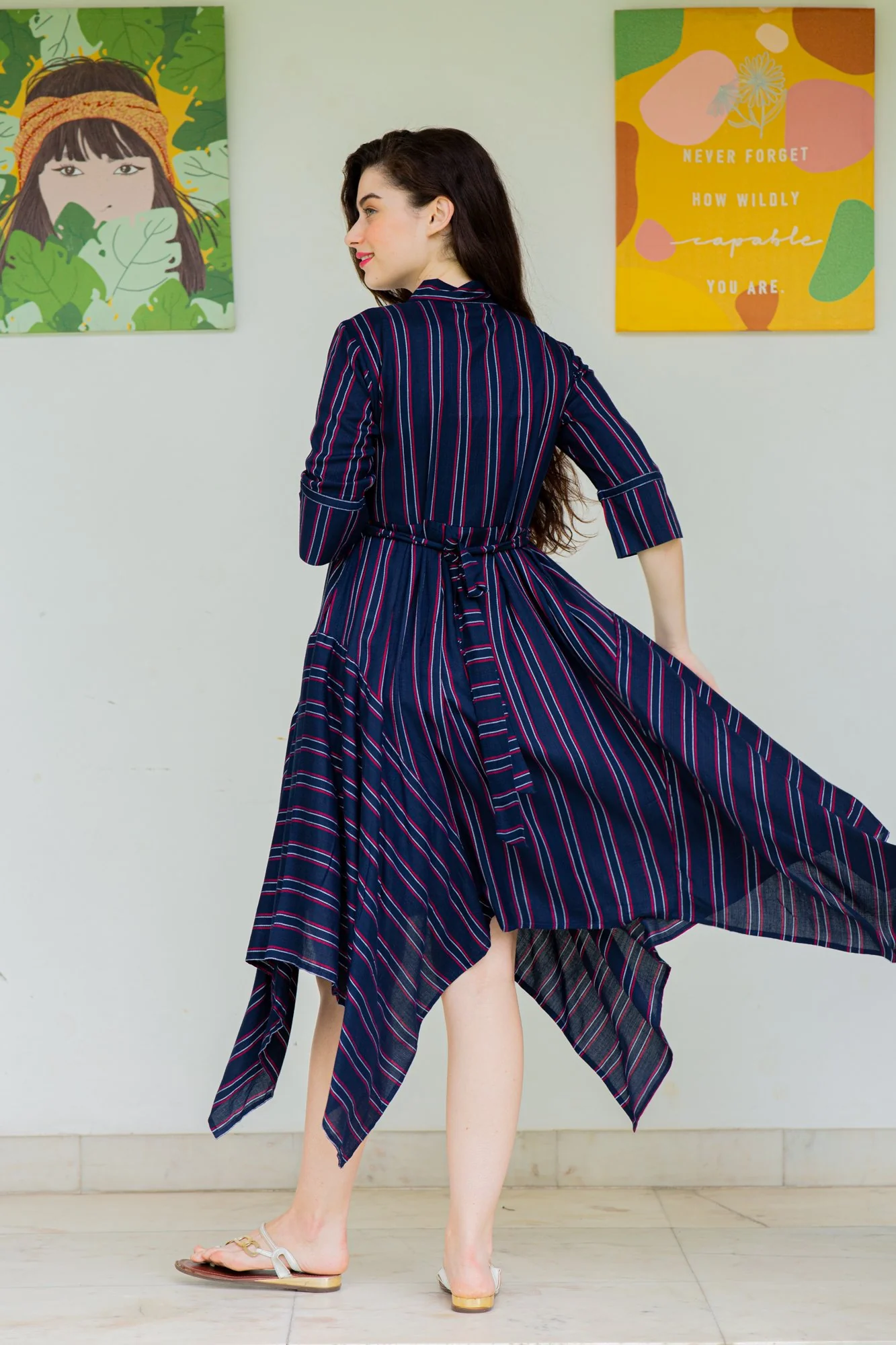 Asymmetrical Stripes Maternity & Nursing Dress - Chenance