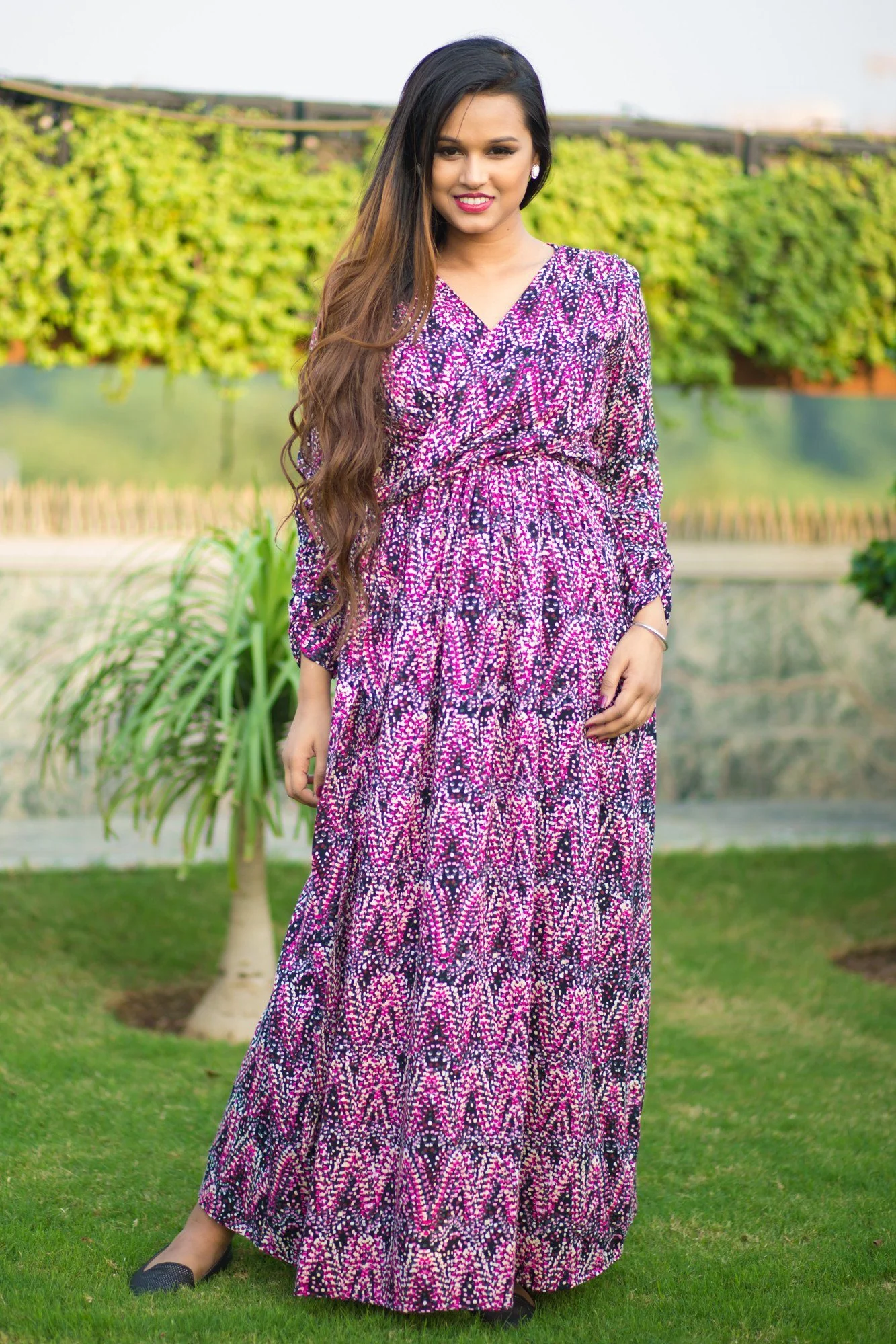 Plum Mesh Maternity & Nursing Wrap Dress - Chenance