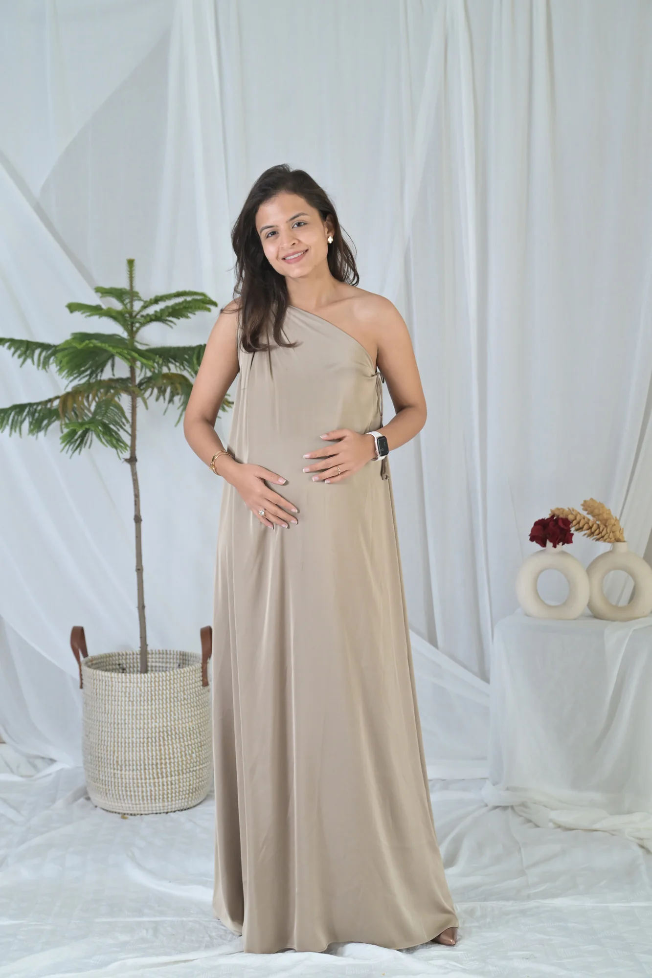 Luxe Sleek Golden Maternity Satin Gown - Chenance