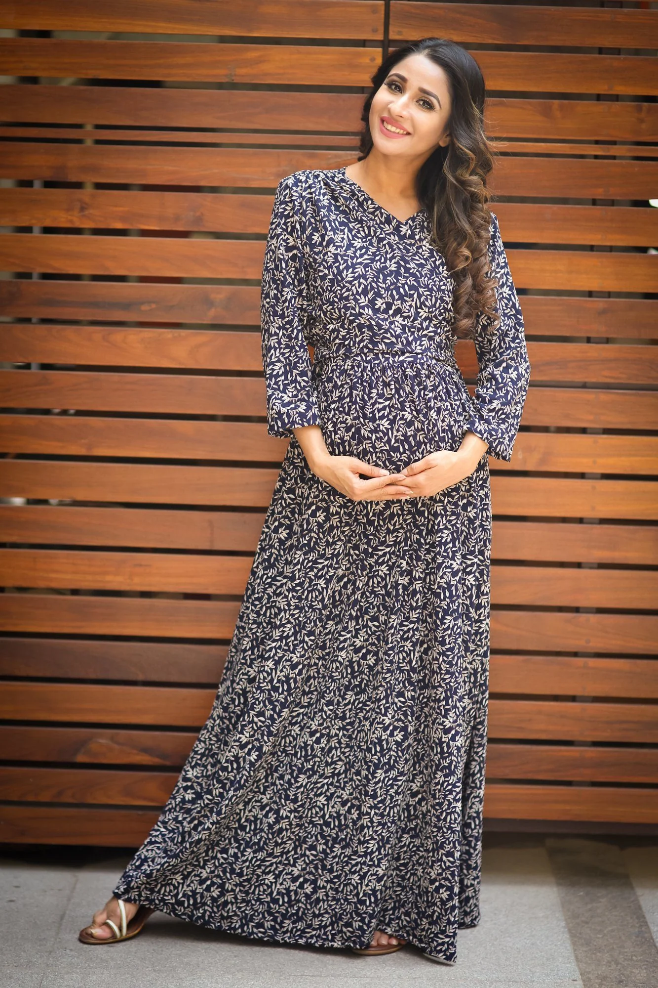 Misty Blue Leafy Maternity & Nursing Wrap Dress - Chenance