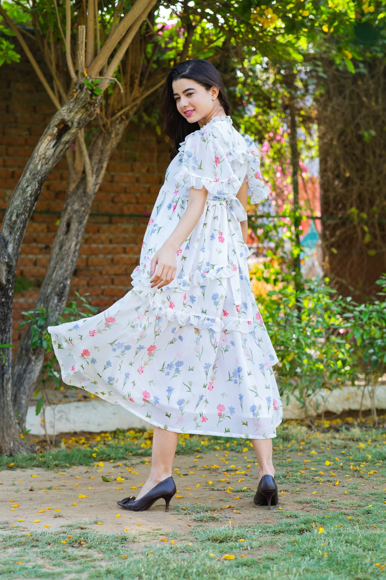 Angelic White Bloom Maternity & Nursing Frill Dress - Chenance