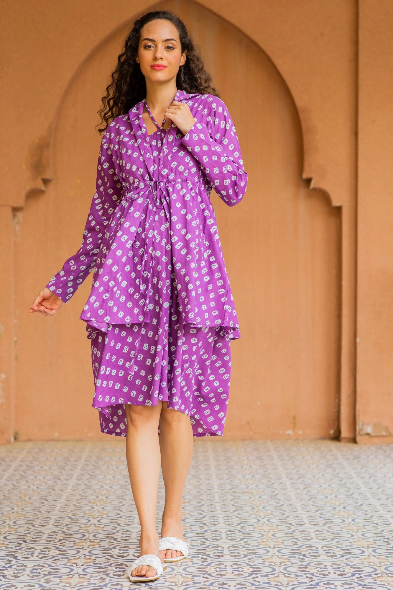 Violet Sprinkle Maternity Hoodie Dress (100% Cotton) (Set Of 2) - Chenance