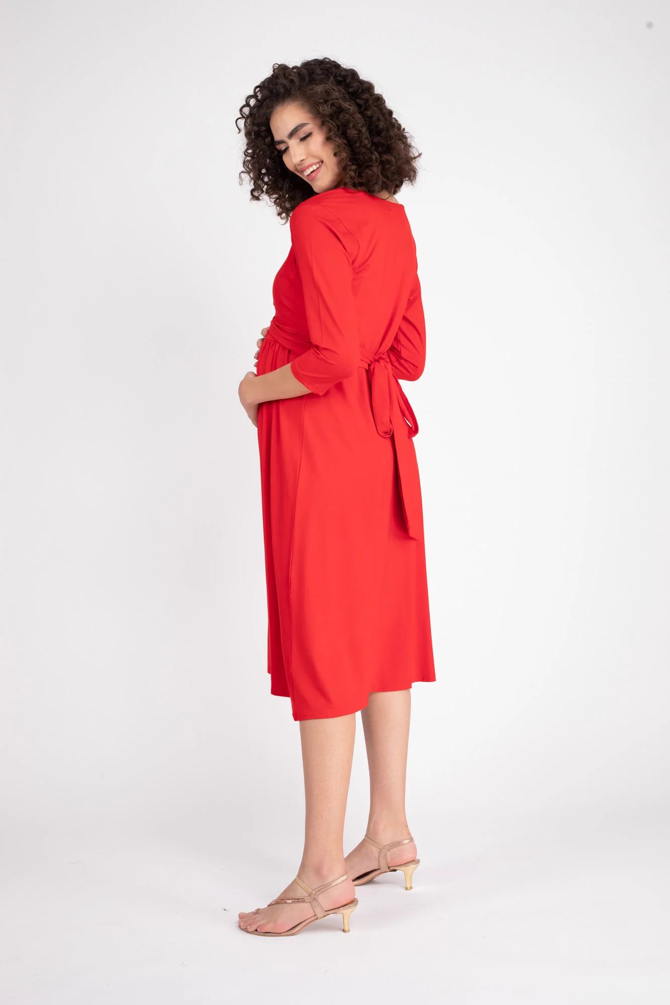 Sizzling Hot Red Maternity Knot Dress + Jacket (2pc) - Chenance