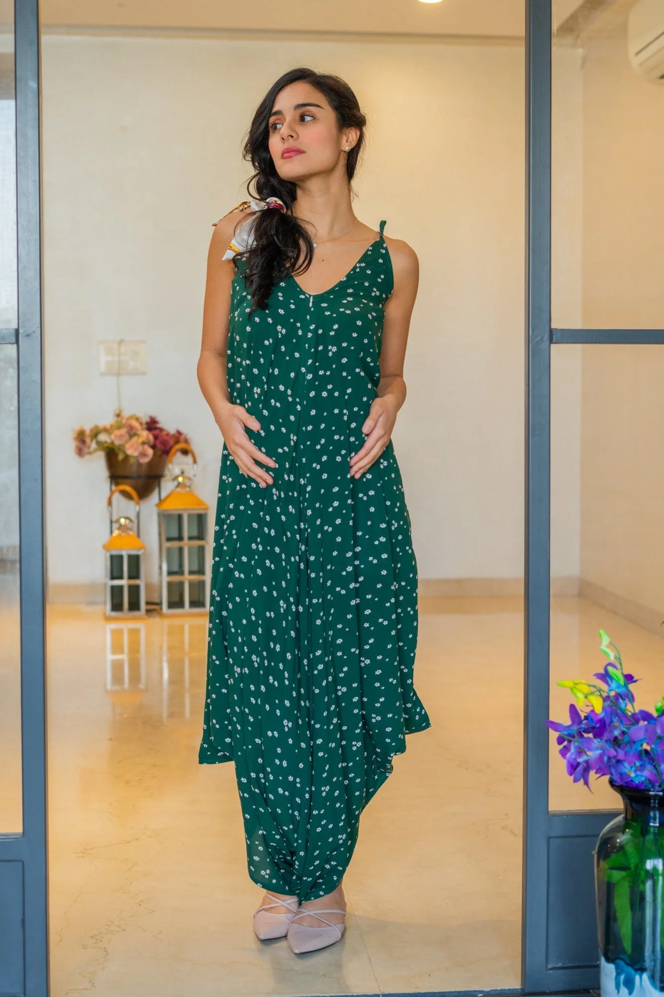 Peppy Forest Green Maternity & Nursing Jumpsuit + Cover Up - Chenance