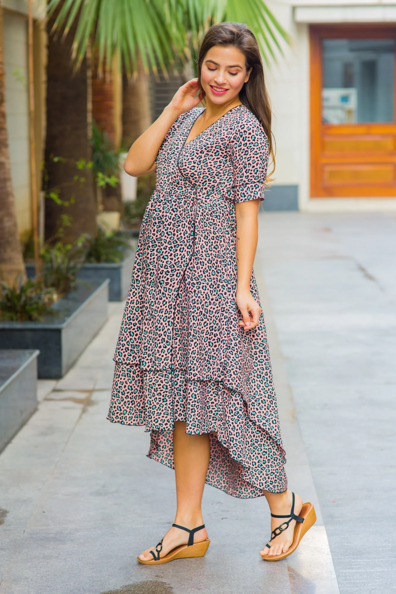 Peachy Pattern Maternity & Nursing Flair Dress - Chenance