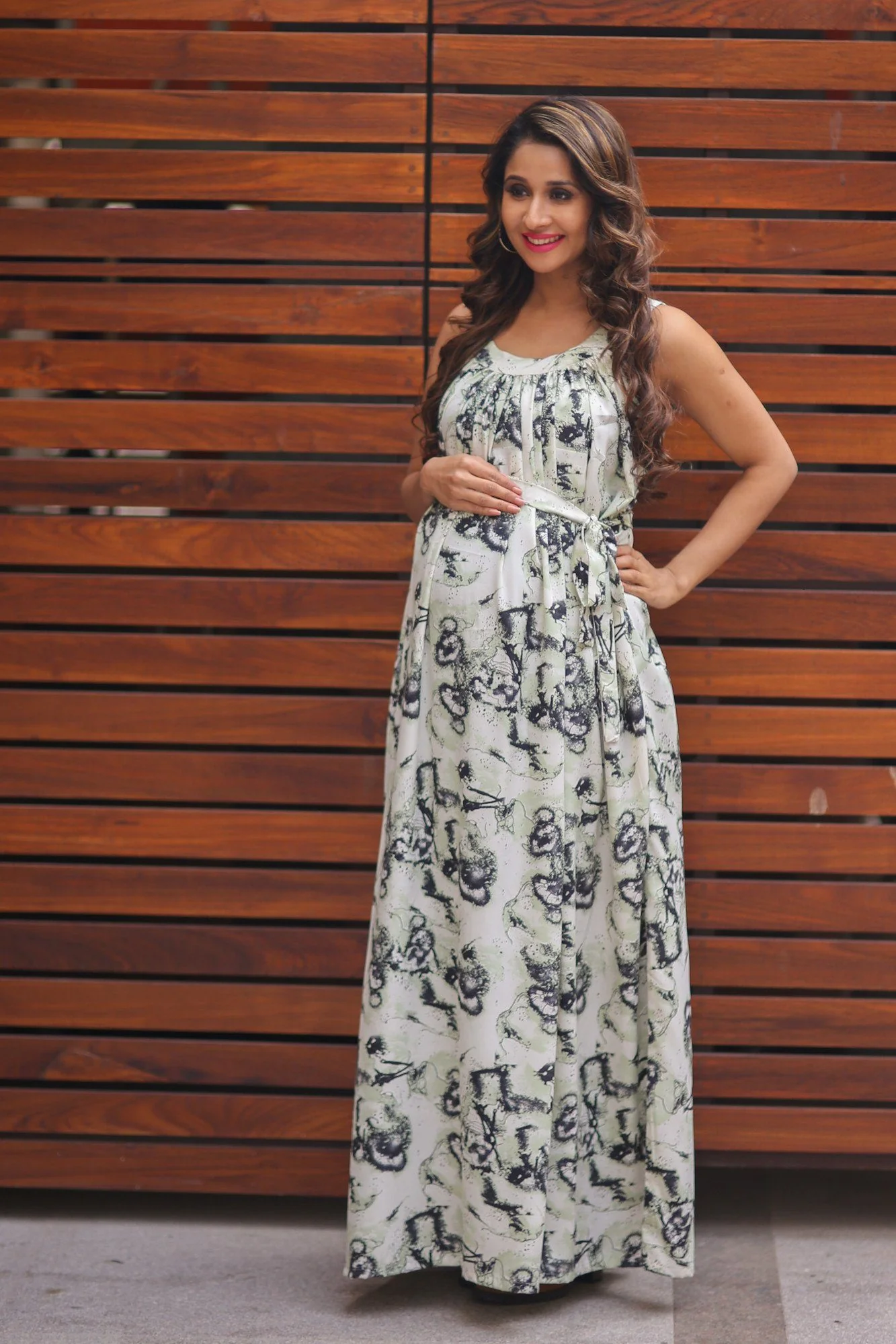 Mint Print Sleeveless Maternity Maxi Dress - Chenance