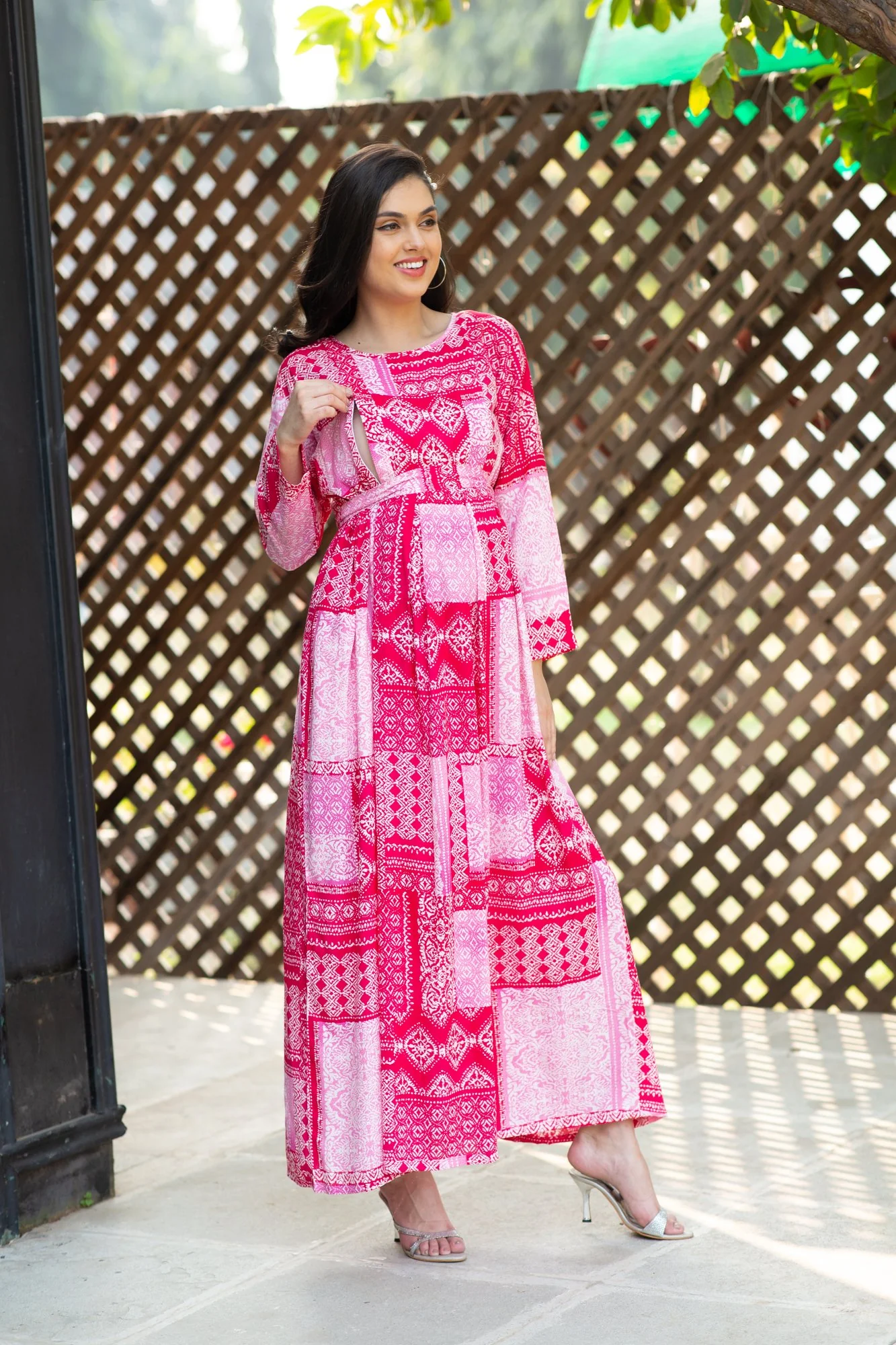 Paradise French Rose Concealed Zip Maternity & Nursing Maxi - Chenance