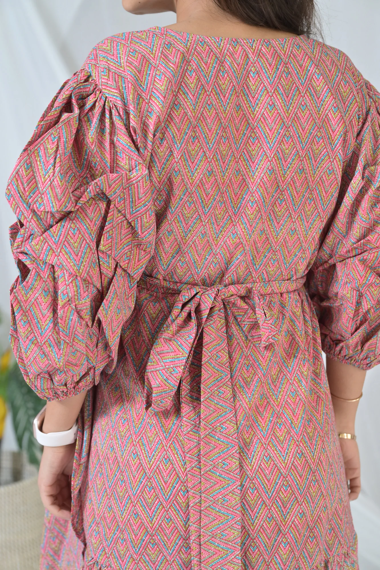 Nautical Pink Maternity & Nursing Frill Wrap Dress (100% Cotton) - Chenance