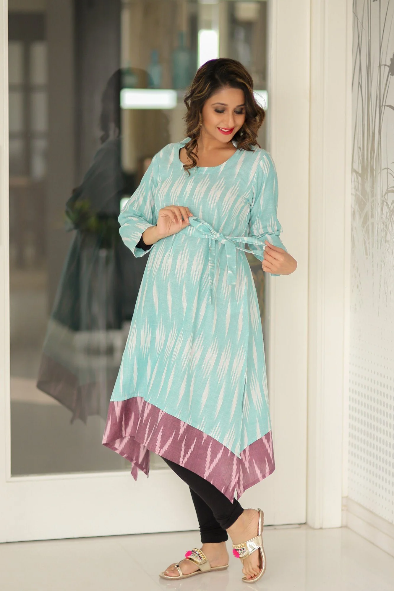 Mint Ikat Front Zip Nursing Kurta - Chenance