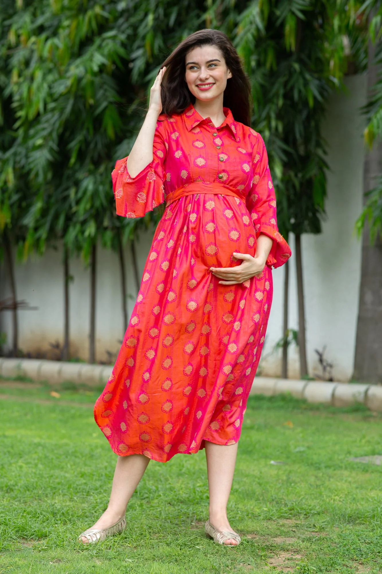 Red Luxe Maternity and Nursing Kurta Dress - Chenance