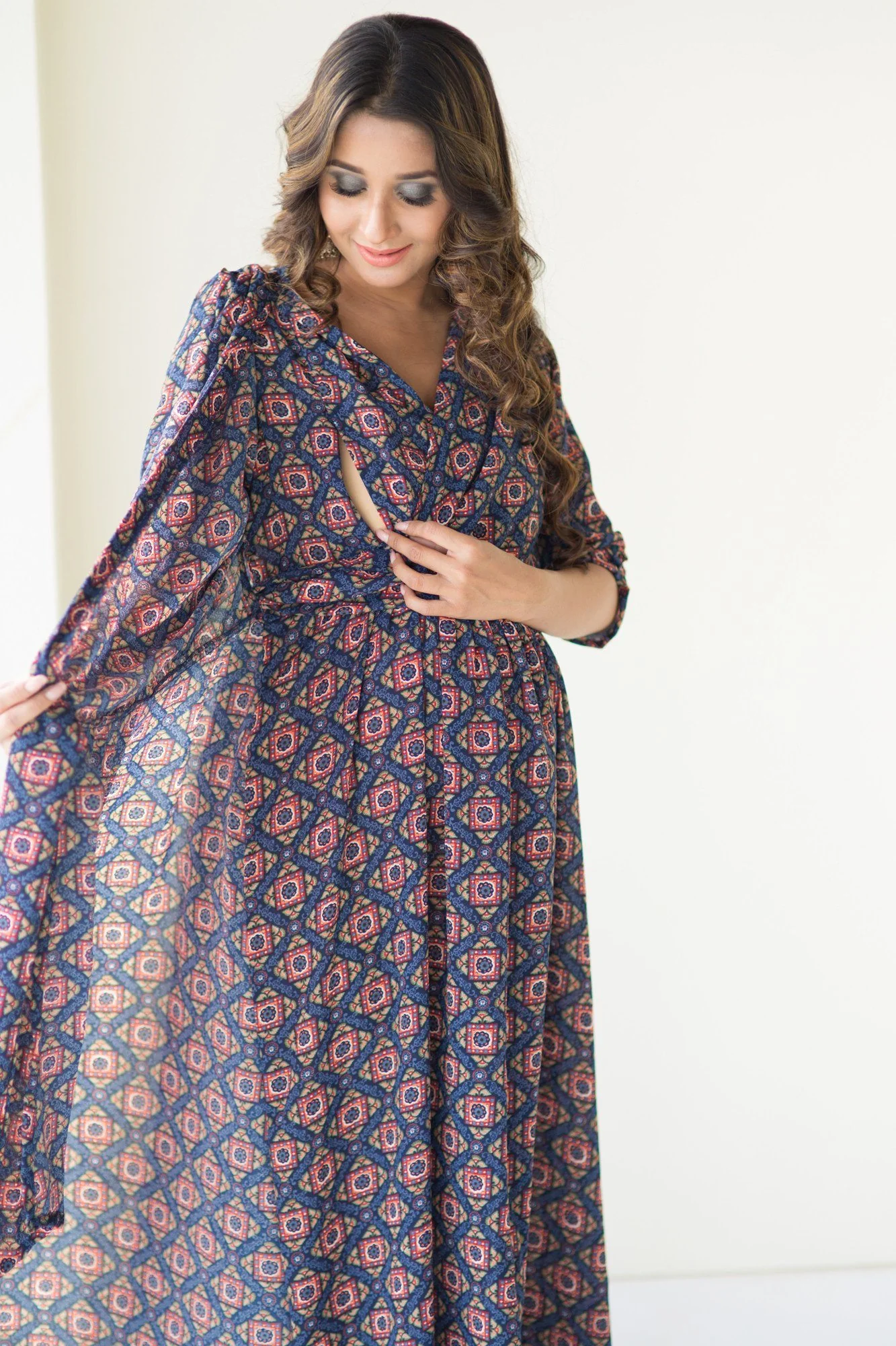Cascading Floral Wrap Crepe Maternity & Nursing Dress - Chenance