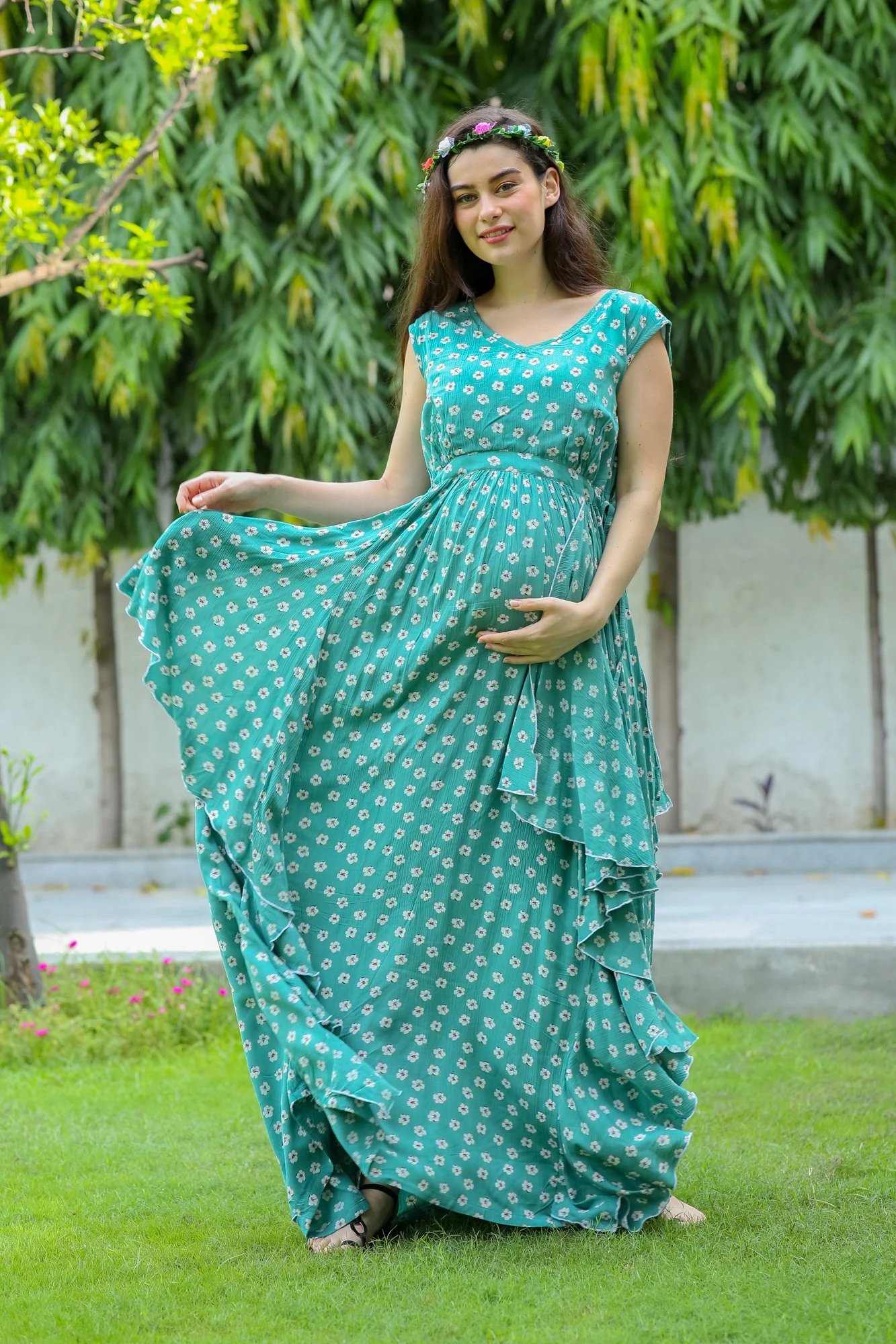 Forest Floral Maternity Flow Dress - Chenance
