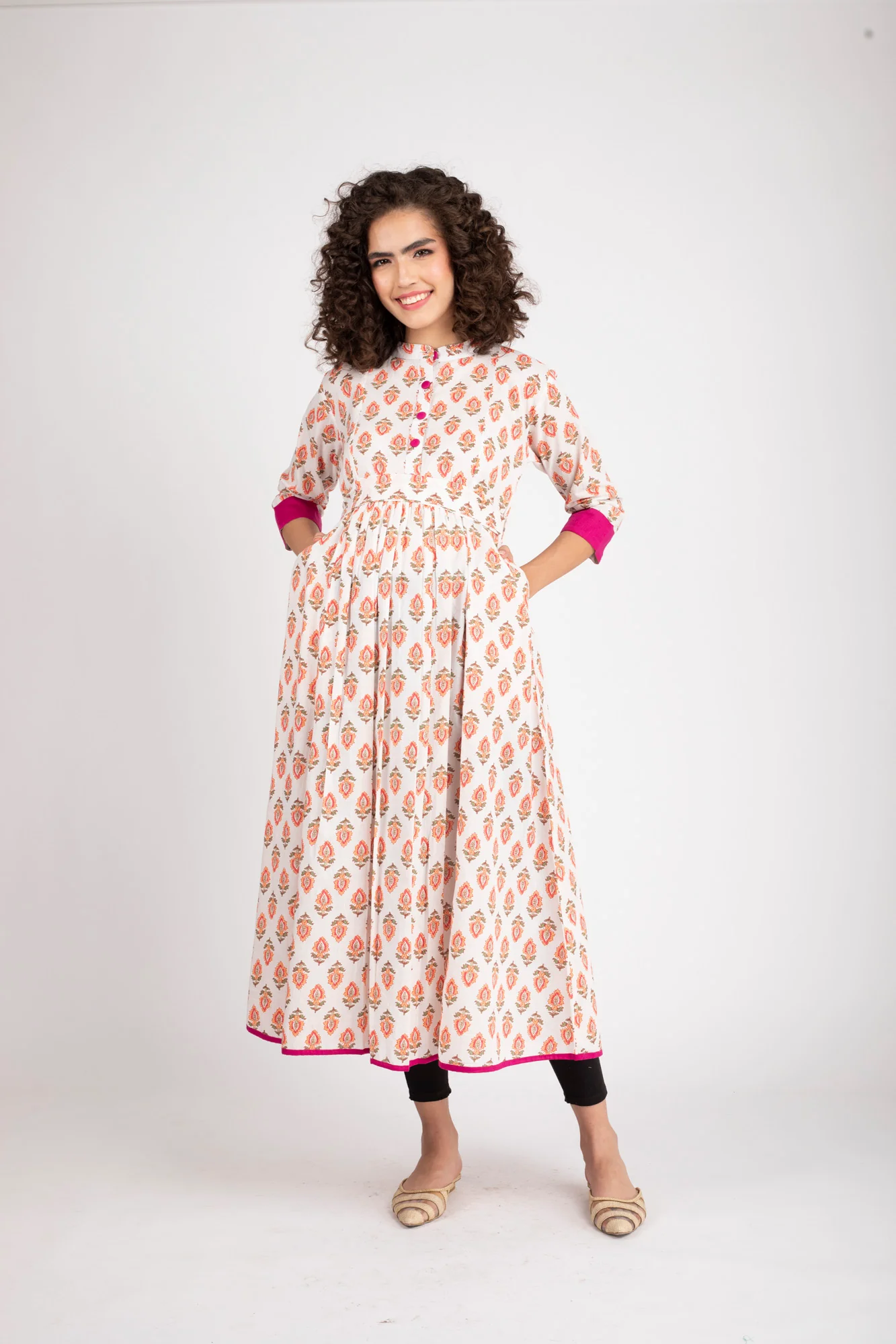 Orange White Maternity & Nursing Kurta (100% Cotton) - Chenance