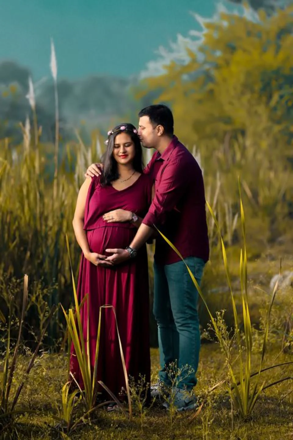 Sangria Cold Shoulder Maternity & Nursing Maxi Dress - Chenance