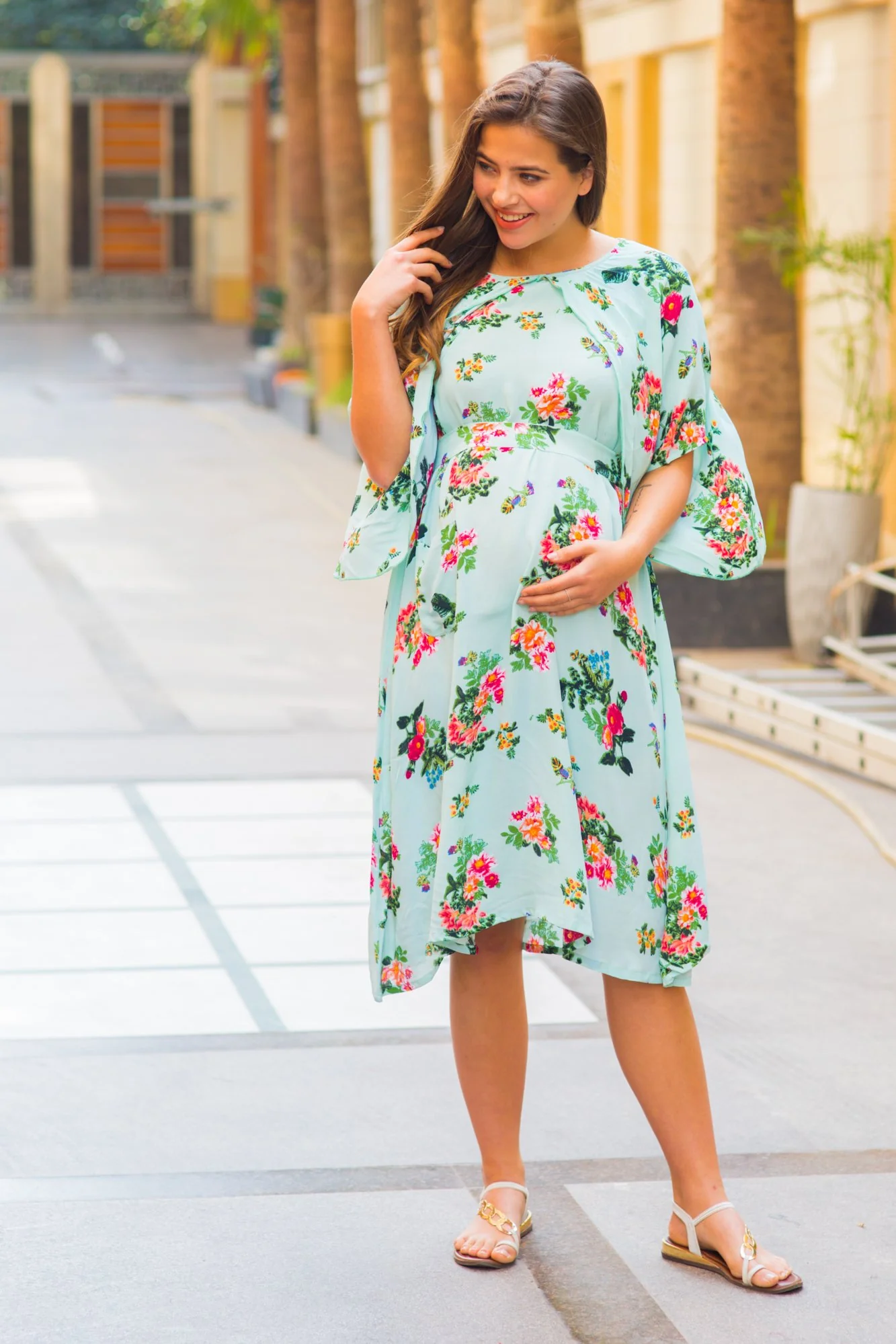 Mint Water Lilly Maternity & Nursing Flap Dress - Chenance
