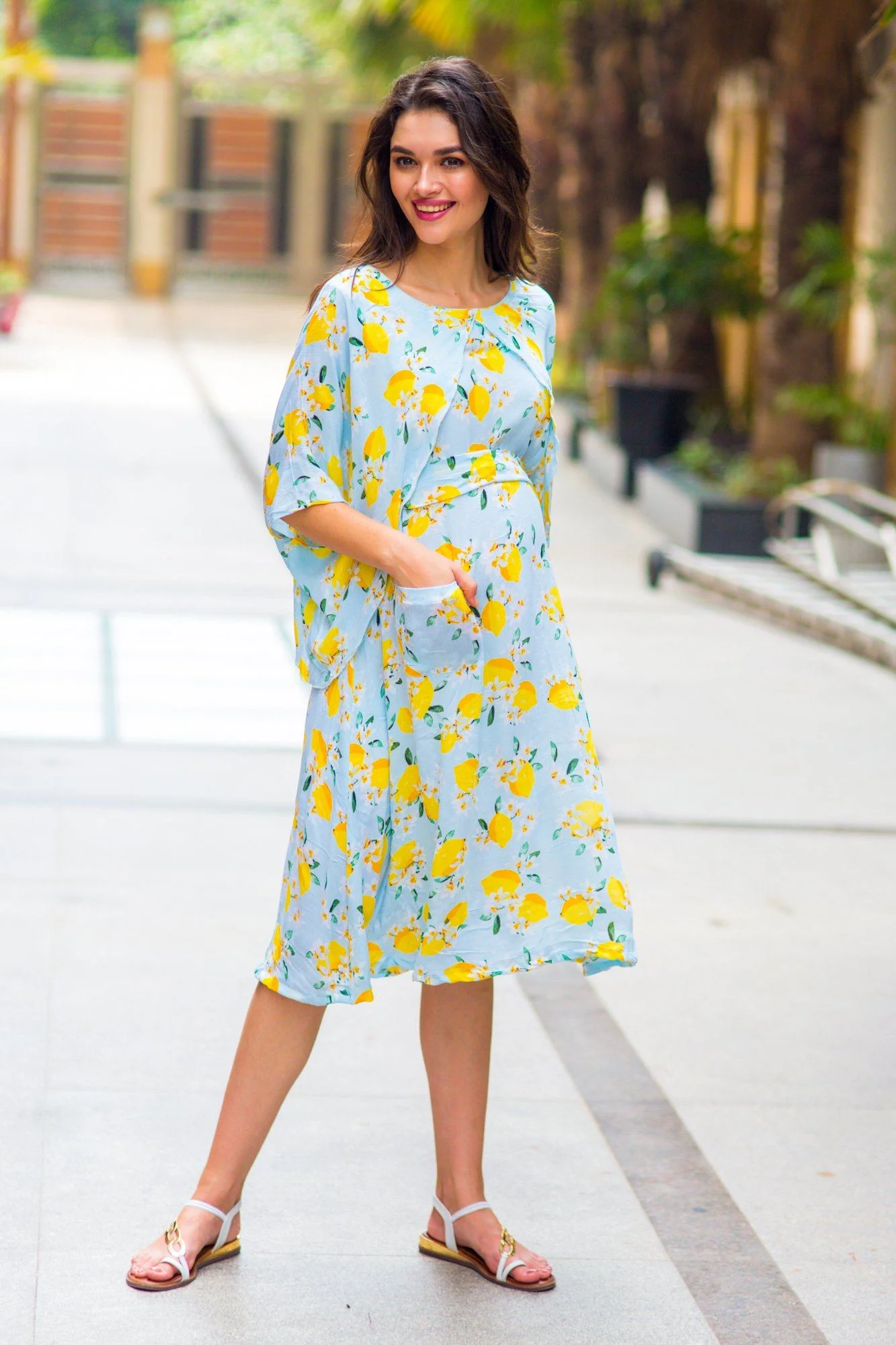Lemon Mint Blue Maternity & Nursing Dress - Chenance