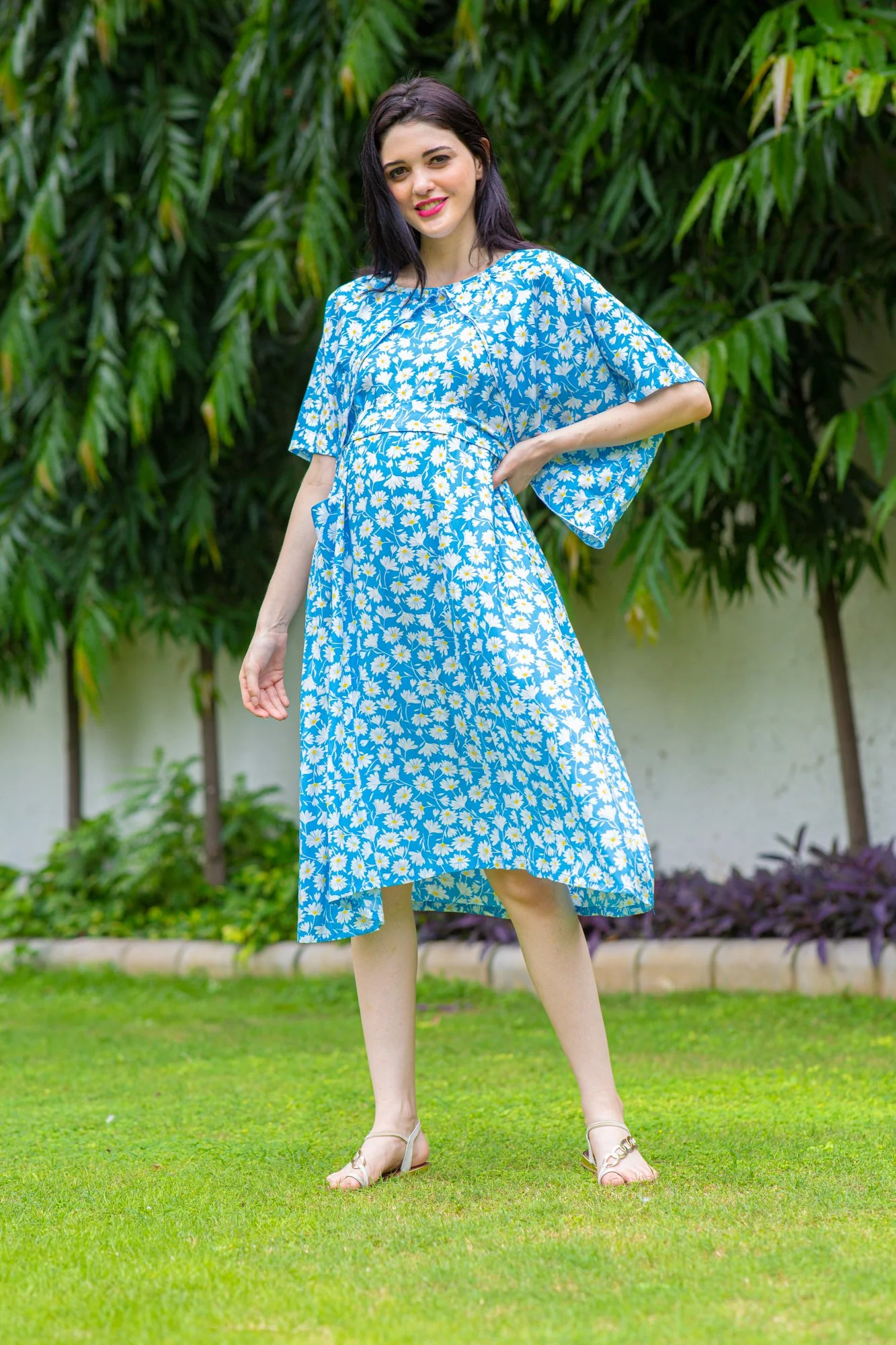 Sunflower Blue Maternity & Nursing Flap Dress - Chenance
