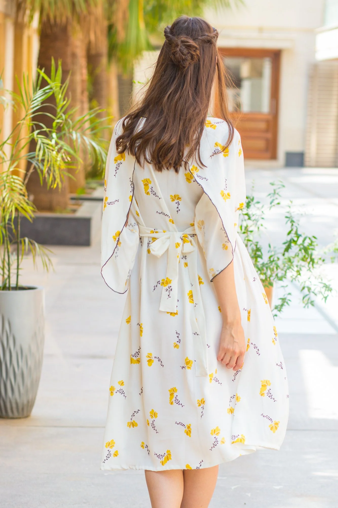 Pristine White Yellow Maternity & Nursing Flap Dress - Chenance