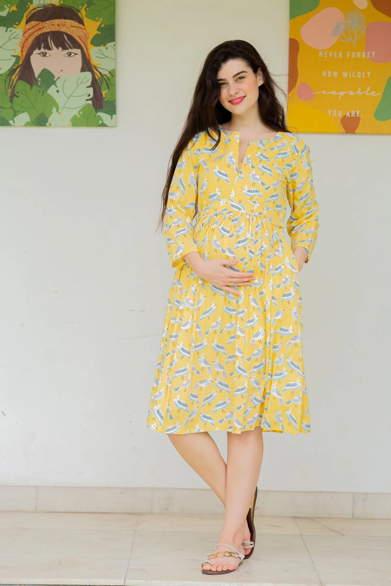 Butter Yellow Maternity & Nursing Dress - Chenance