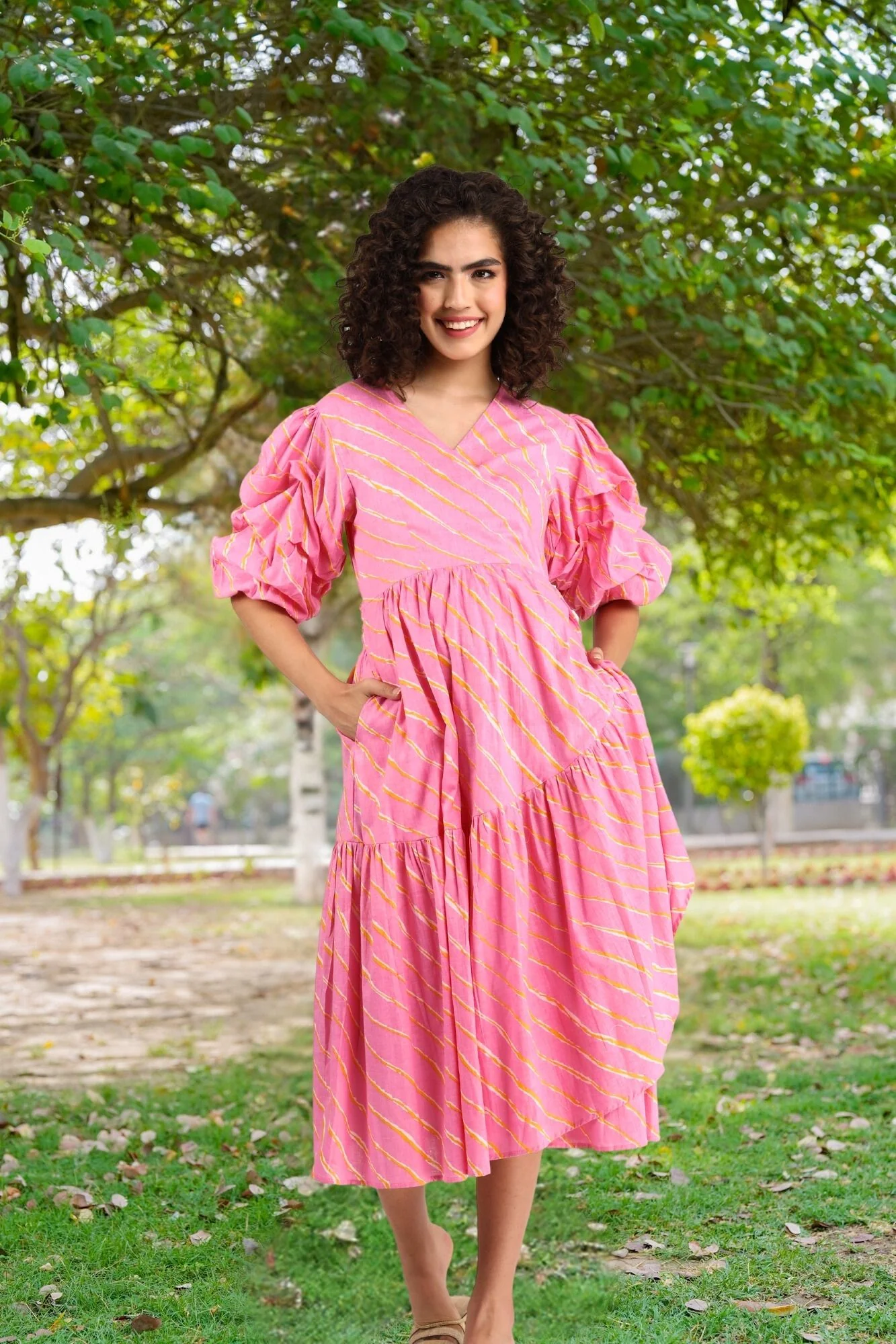 Bubblegum Pink Maternity & Nursing Frill Wrap Dress (100% Cotton) - Chenance