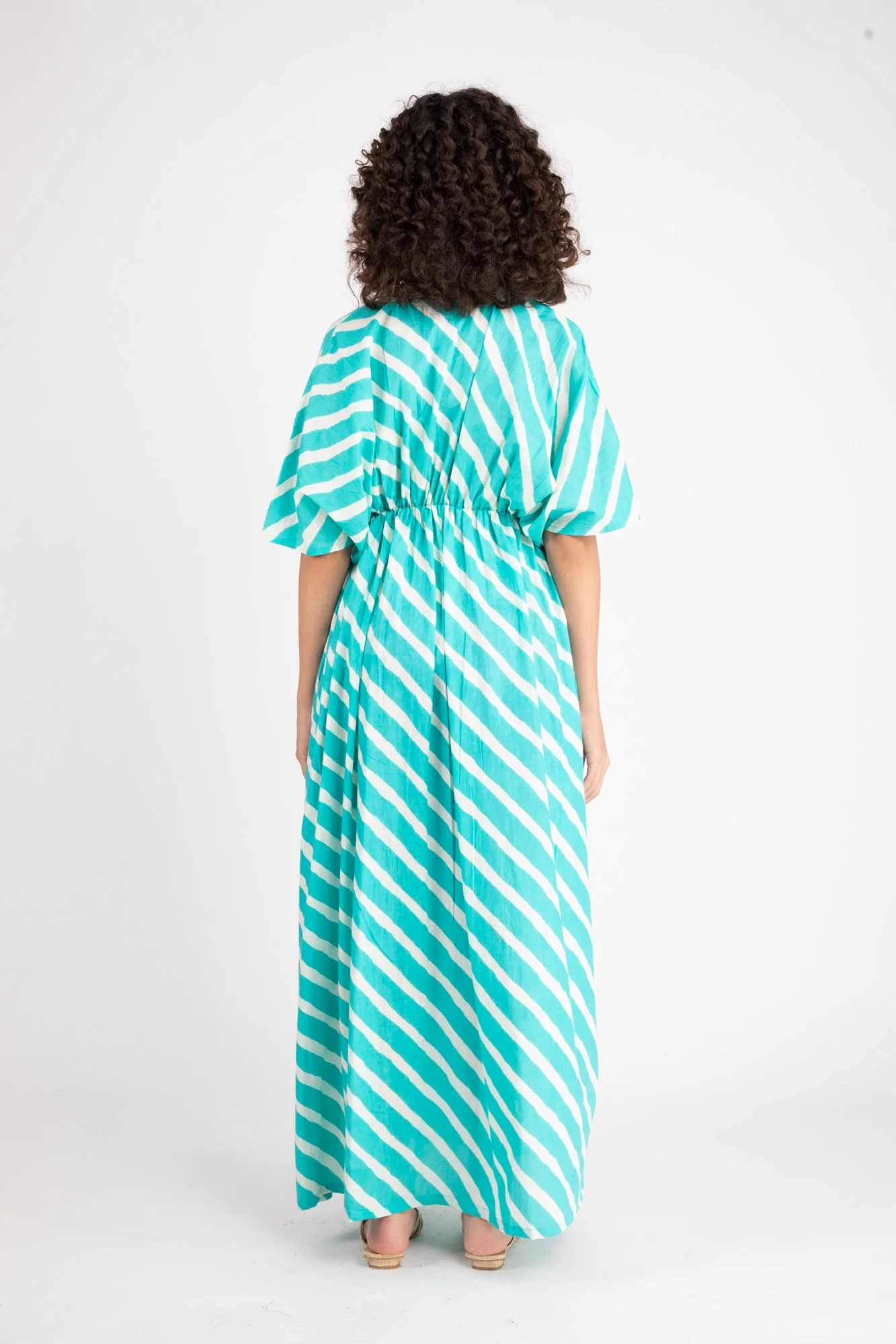 Teal Green Striped Maternity Kaftan Dress (100% Cotton) - Chenance