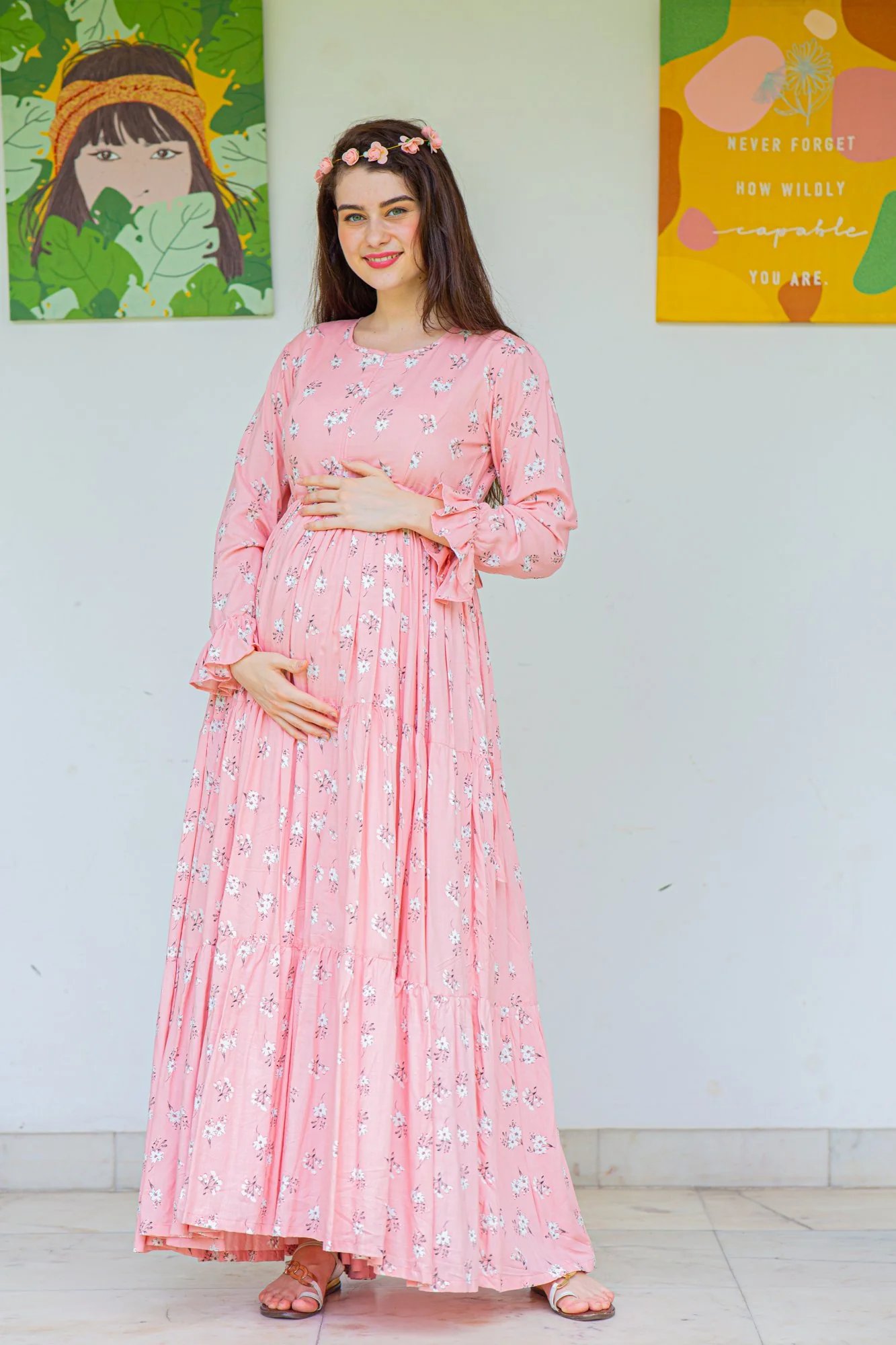 Spruce Floral Maternity & Nursing Layer Dress - Chenance