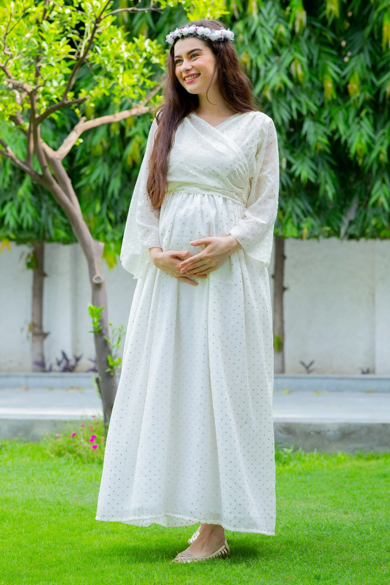 Starry White Maternity & Nursing Wrap Dress - Chenance