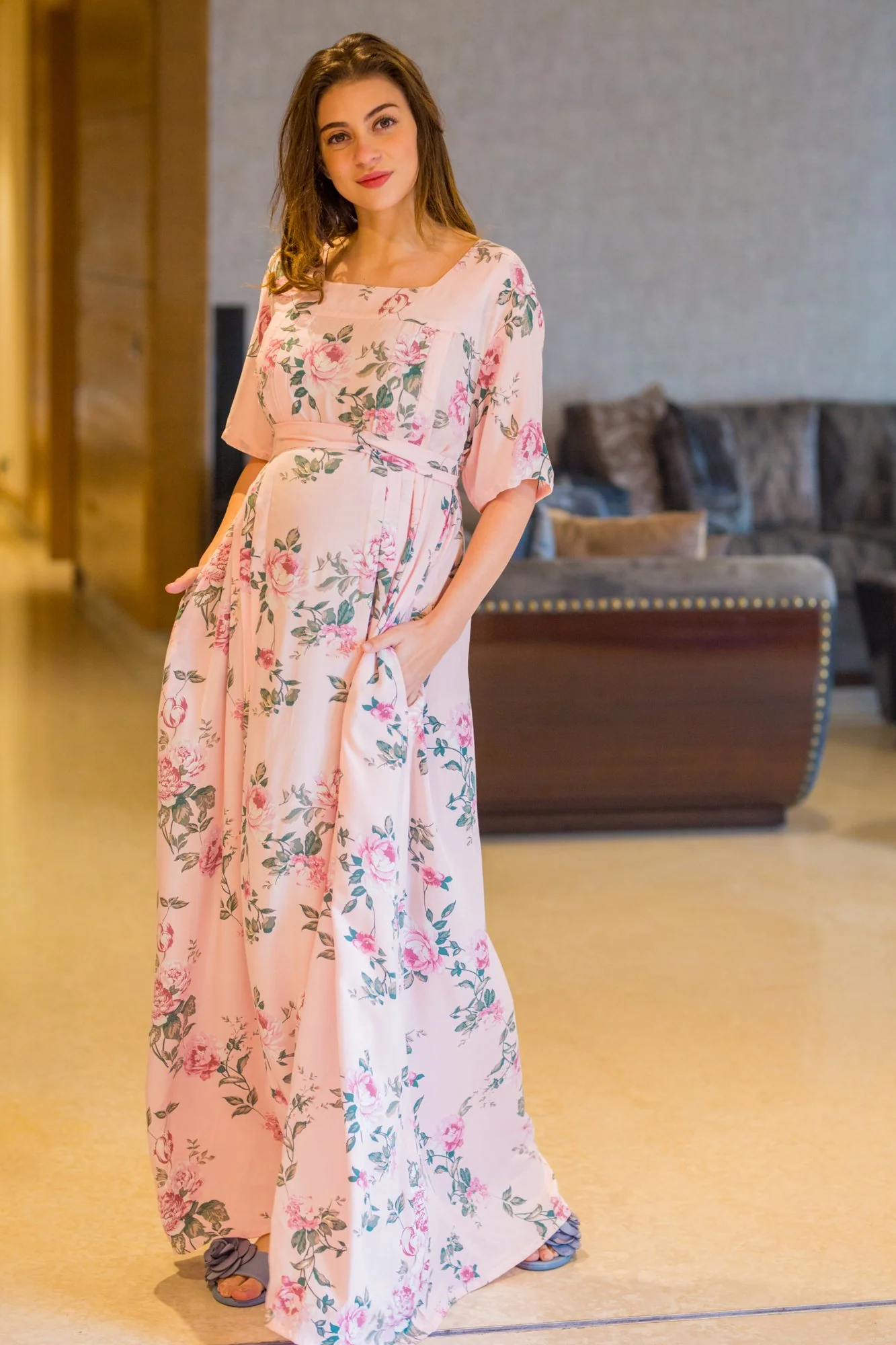 Rosy Pink Maternity & Nursing Night Dress - Chenance