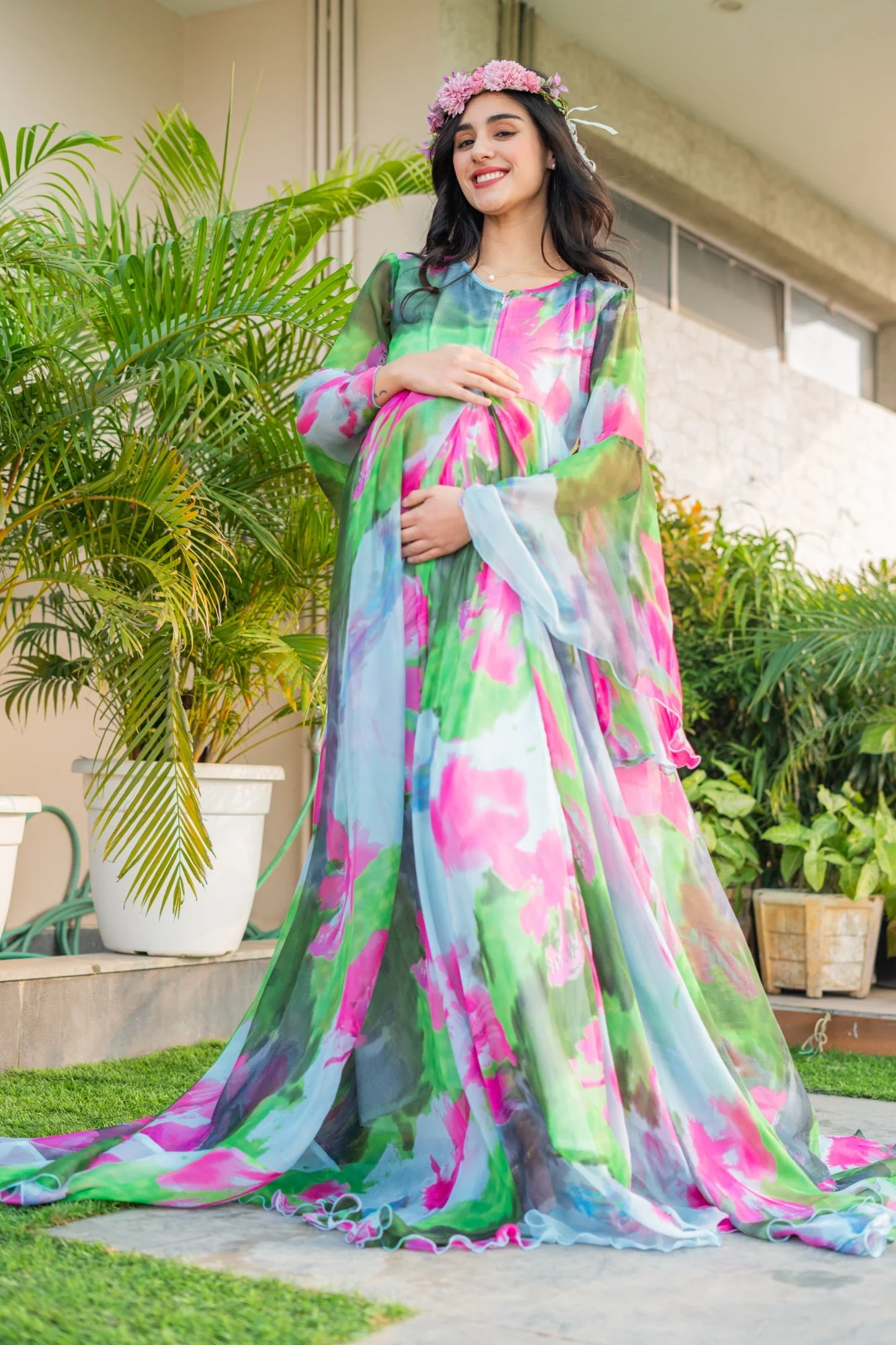 Luxe Blue Aquarium Maternity & Nursing Flair Shoot Gown - Chenance