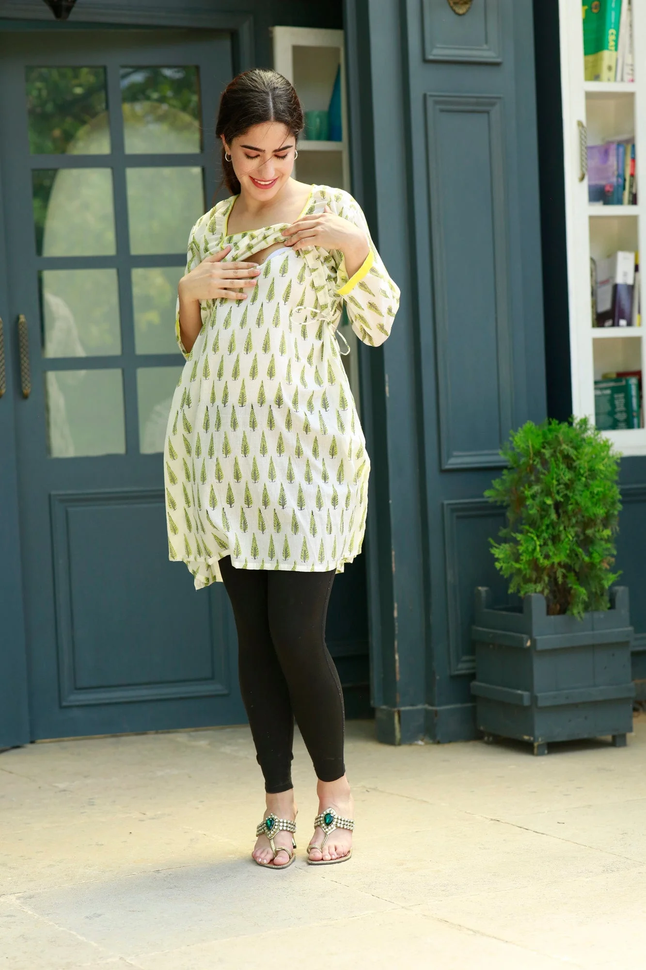 Soothing Olive Maternity & Nursing Kurta (100% Cotton) - Chenance