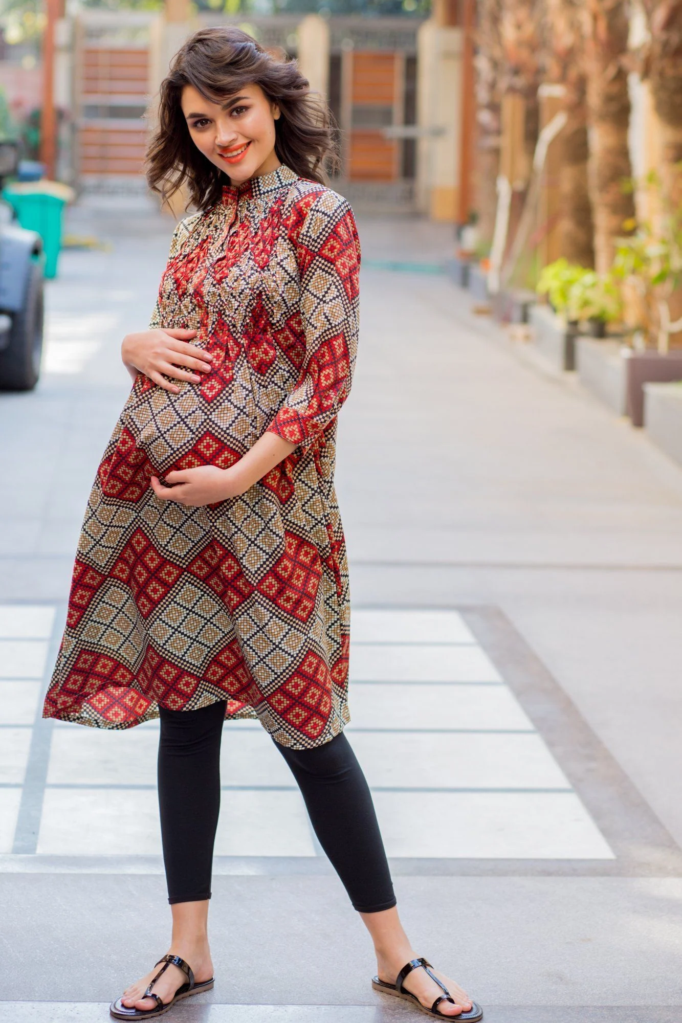 Mesh Print Maternity & Nursing Kurta - Chenance
