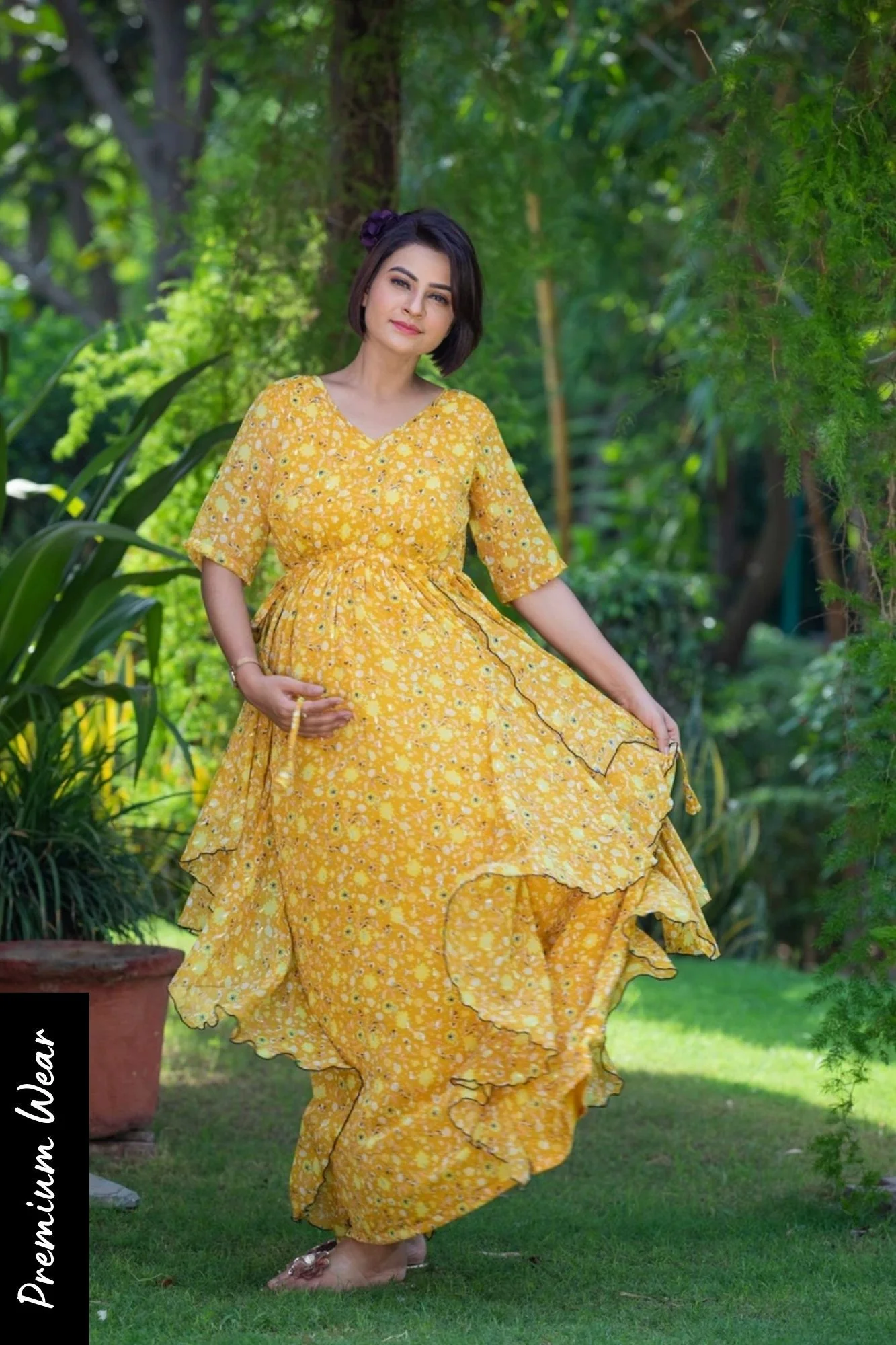 Honey Yellow Maternity Flow Dress - Chenance