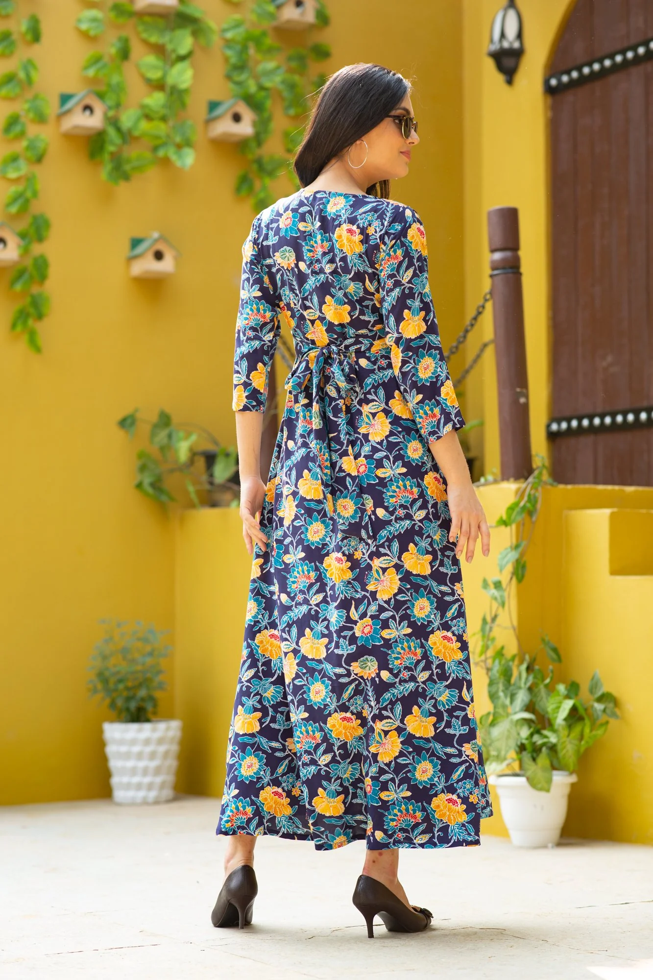 Navy Blossom Maternity & Nursing Wrap Dress - Chenance