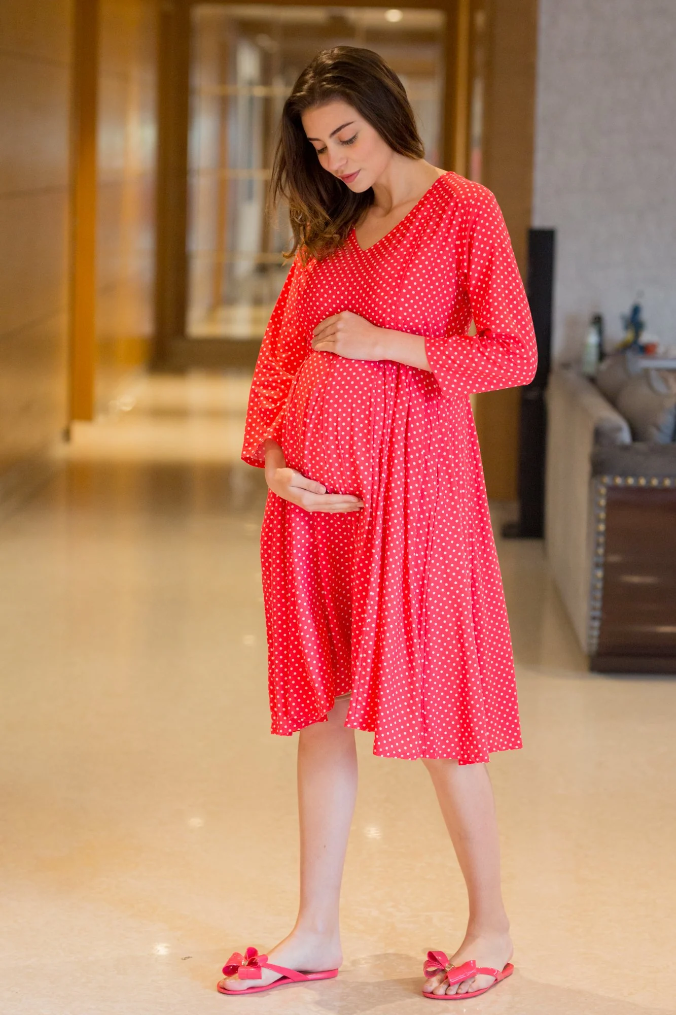 Polka Swing Maternity & Nursing Dress + Matching Swaddle Set Of 2 - Chenance