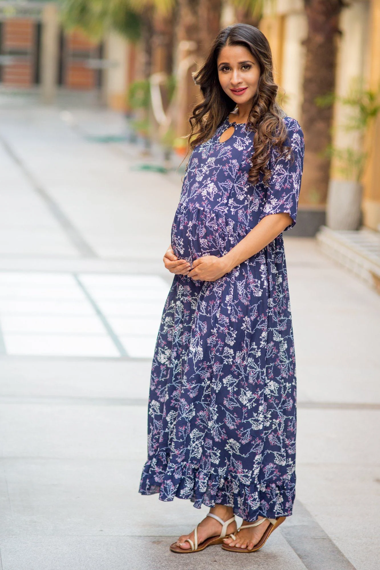 Lilac Frill Crepe Concealed Zips Nursing Dress - Chenance