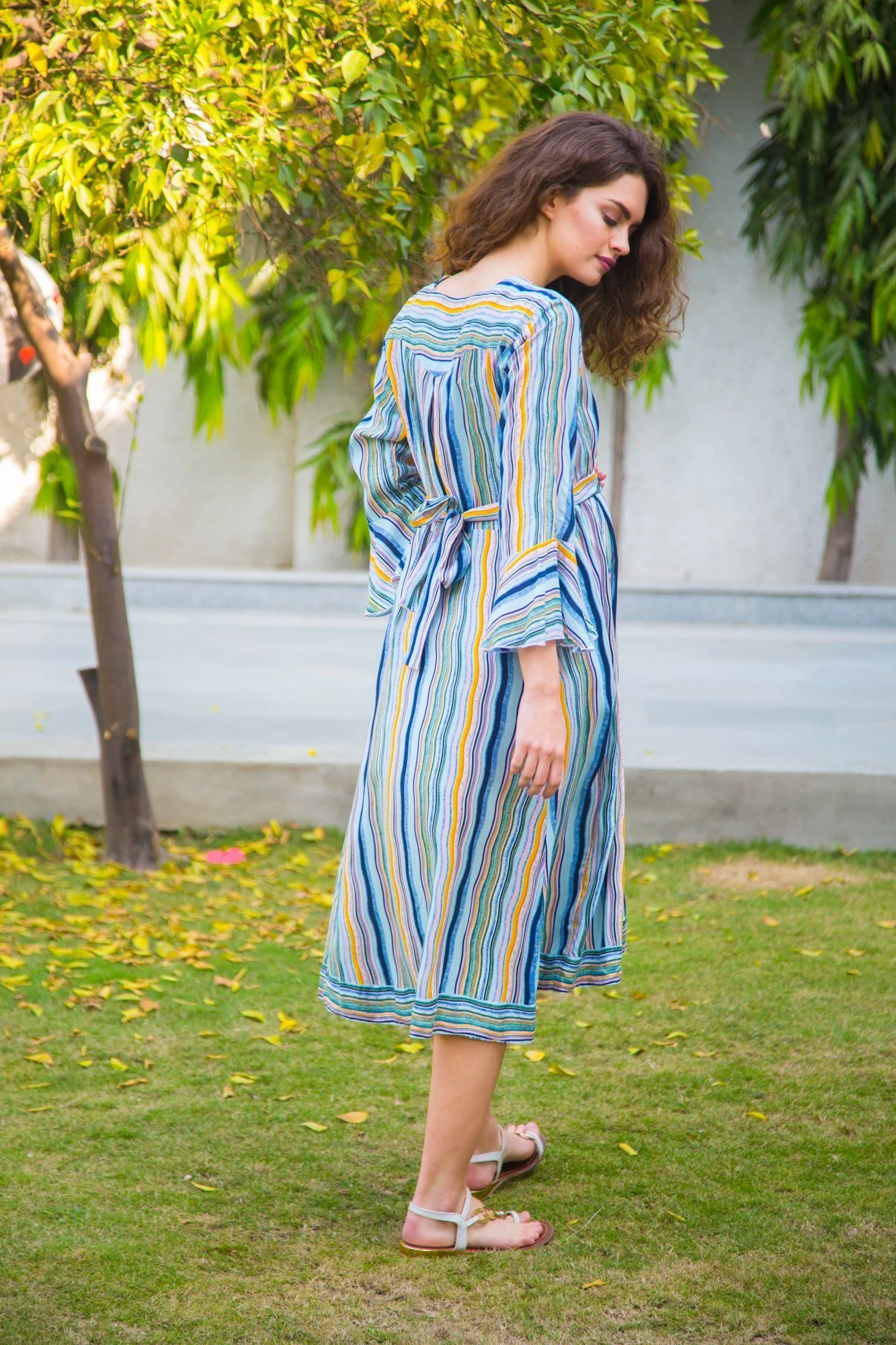 Electric Striped Front Button Maternity & Nursing Dress - Chenance