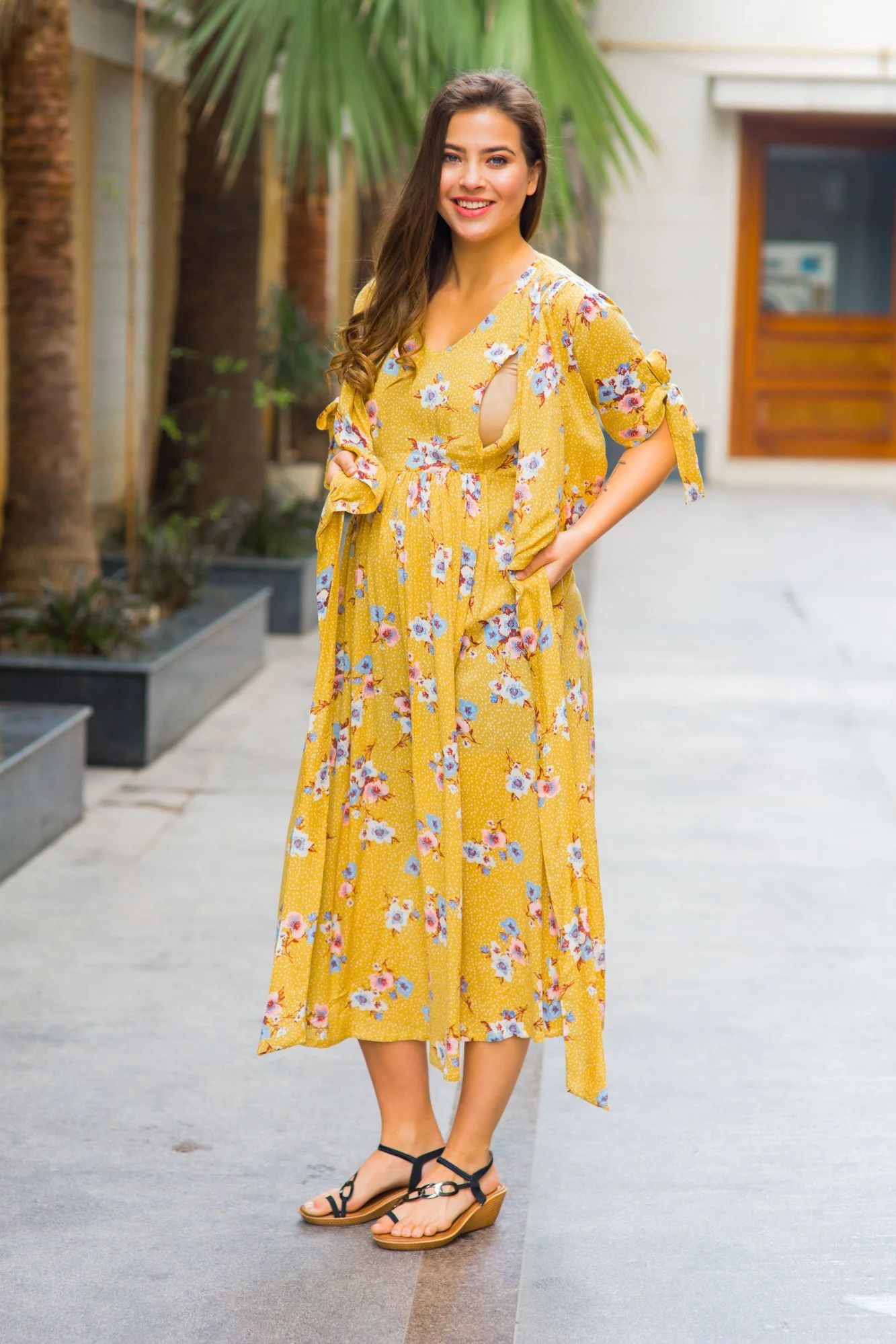 Marigold Maternity & Nursing Wrap Midi Dress - Chenance