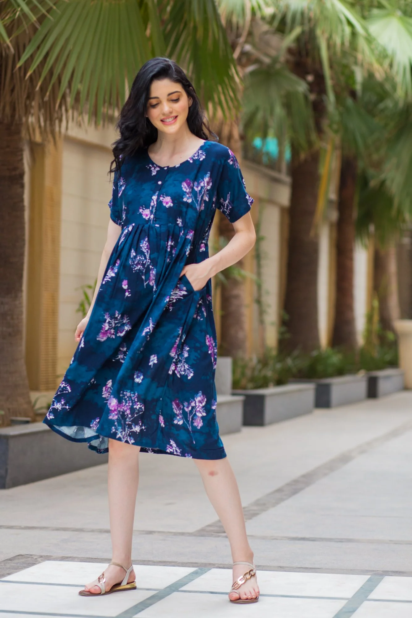 Emerald Washed Cotton Maternity & Nursing Dress - Chenance