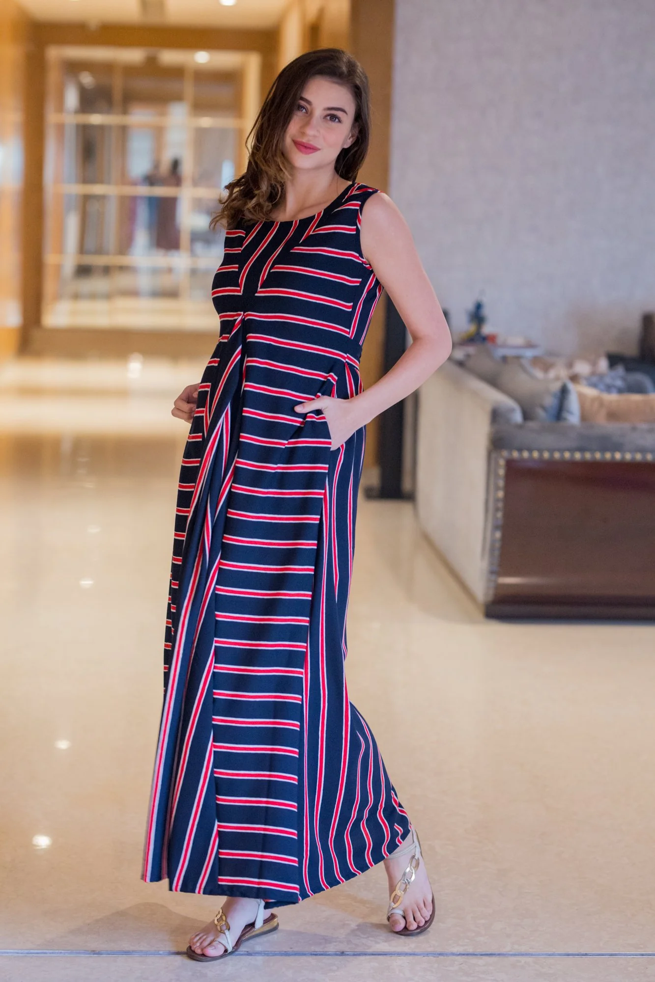 Nautical Chic Striped Maternity and Nursing Maxi Dress - Chenance