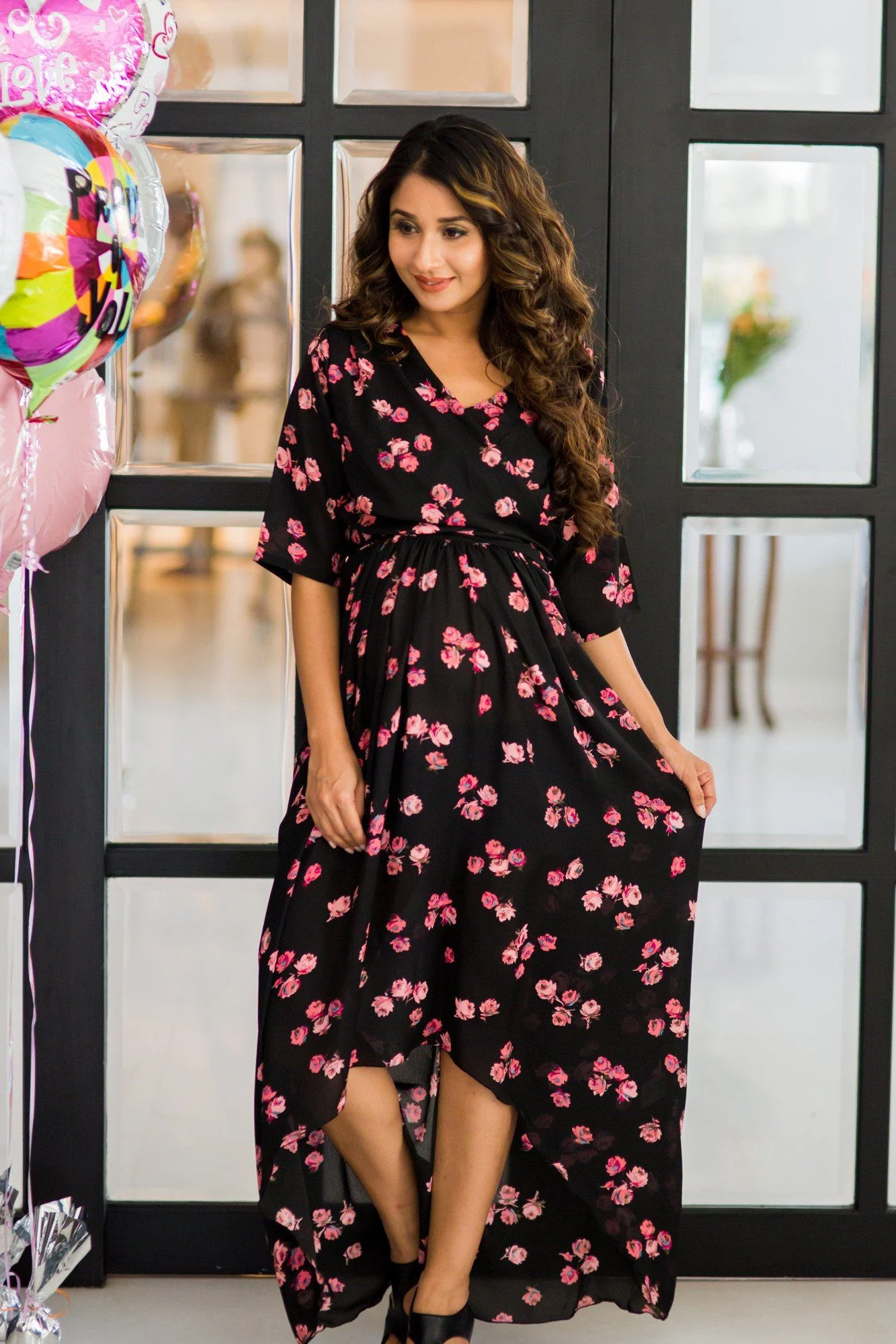 Midnight Rose Hi-Low Maternity & Nursing Wrap Dress - Chenance